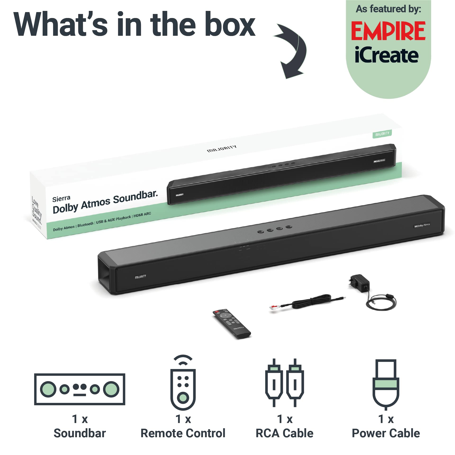 Majority Dolby Atmos Soundbar for TV - 280W Bluetooth Wireless Sound Bar 2.0.2 with HDMI ARC & Up-Firing Surround Speakers | Crystal Clear Audio for Movies, Gaming & Music | Perfect for Living Room & Home Theater Systems