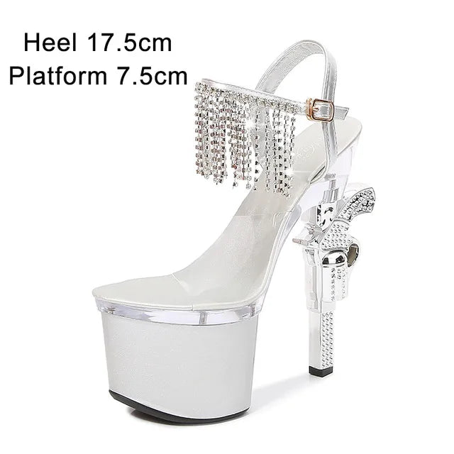 Sexy 17cm High Heel Platform Sandals for Women - Red Stiletto Wedding Shoes with Pistol Heel for Brides, Models & Evening Parties | Perfect for Prom, Runway Shows & Special Occasions