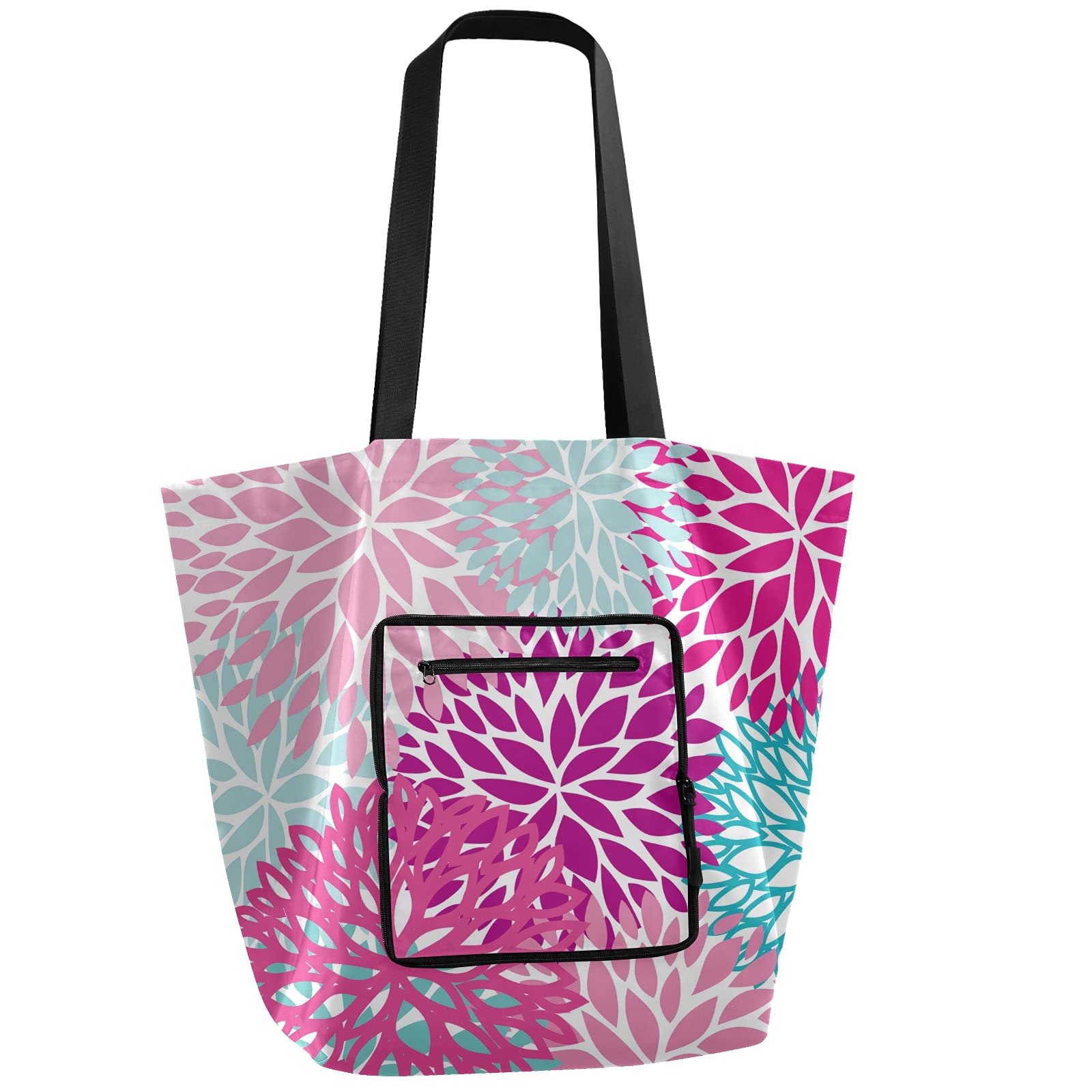 Pink Blue Floral Reusable Grocery Tote - Foldable Shopping Bag for Supermarket & Travel (44lbs Capacity)