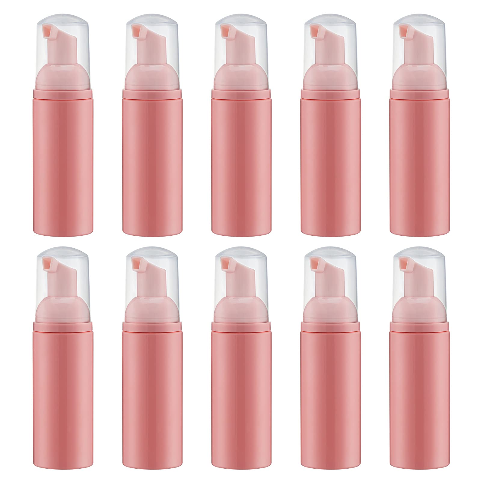 Tekson 10PCS Empty 2 oz Travel Foam Soap Bottles with Pink Pump - Refillable Foaming Dispenser for Shampoo, Cleanser & Liquid Soap - Perfect for Travel, Bathroom & Salon Use