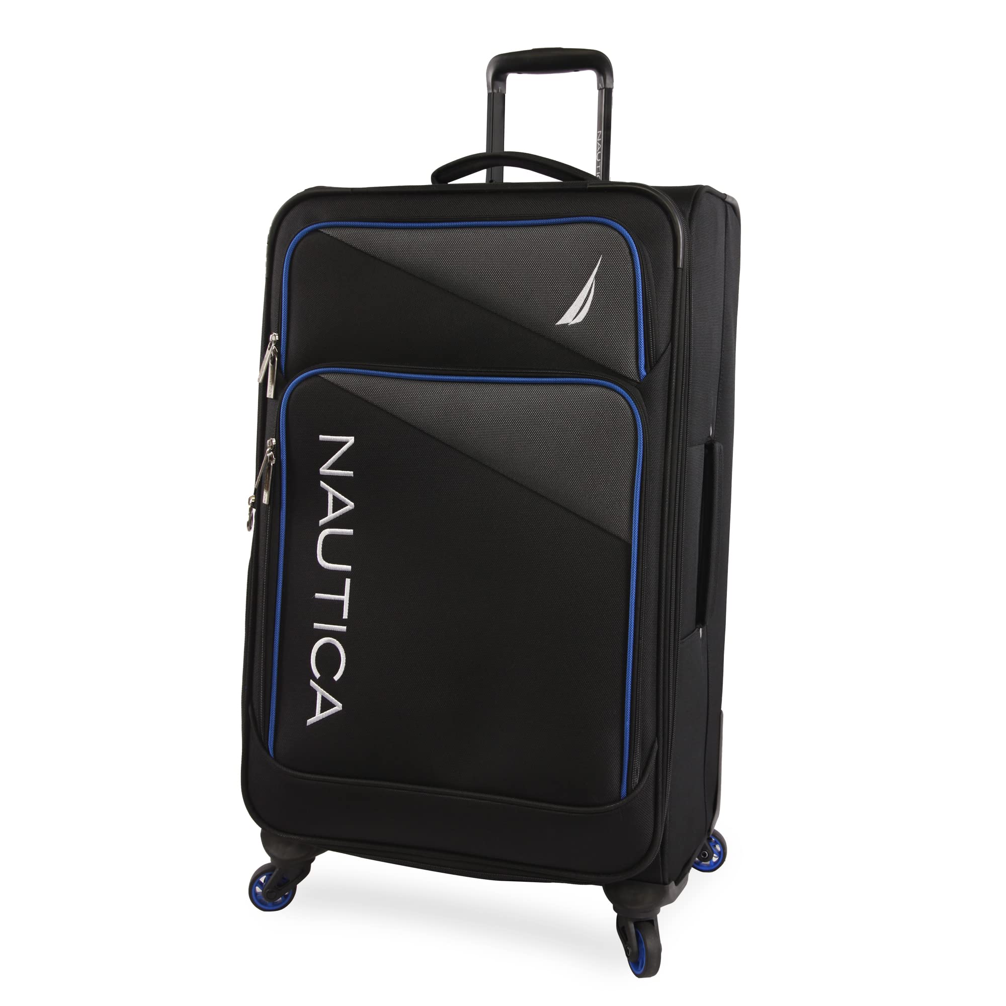 NAUTICA Emry 2-Piece Softside Luggage Set - Black & Blue Spinner Suitcase for Travel, Business Trips & Vacations | Lightweight Durable Carry-On & Checked Bags