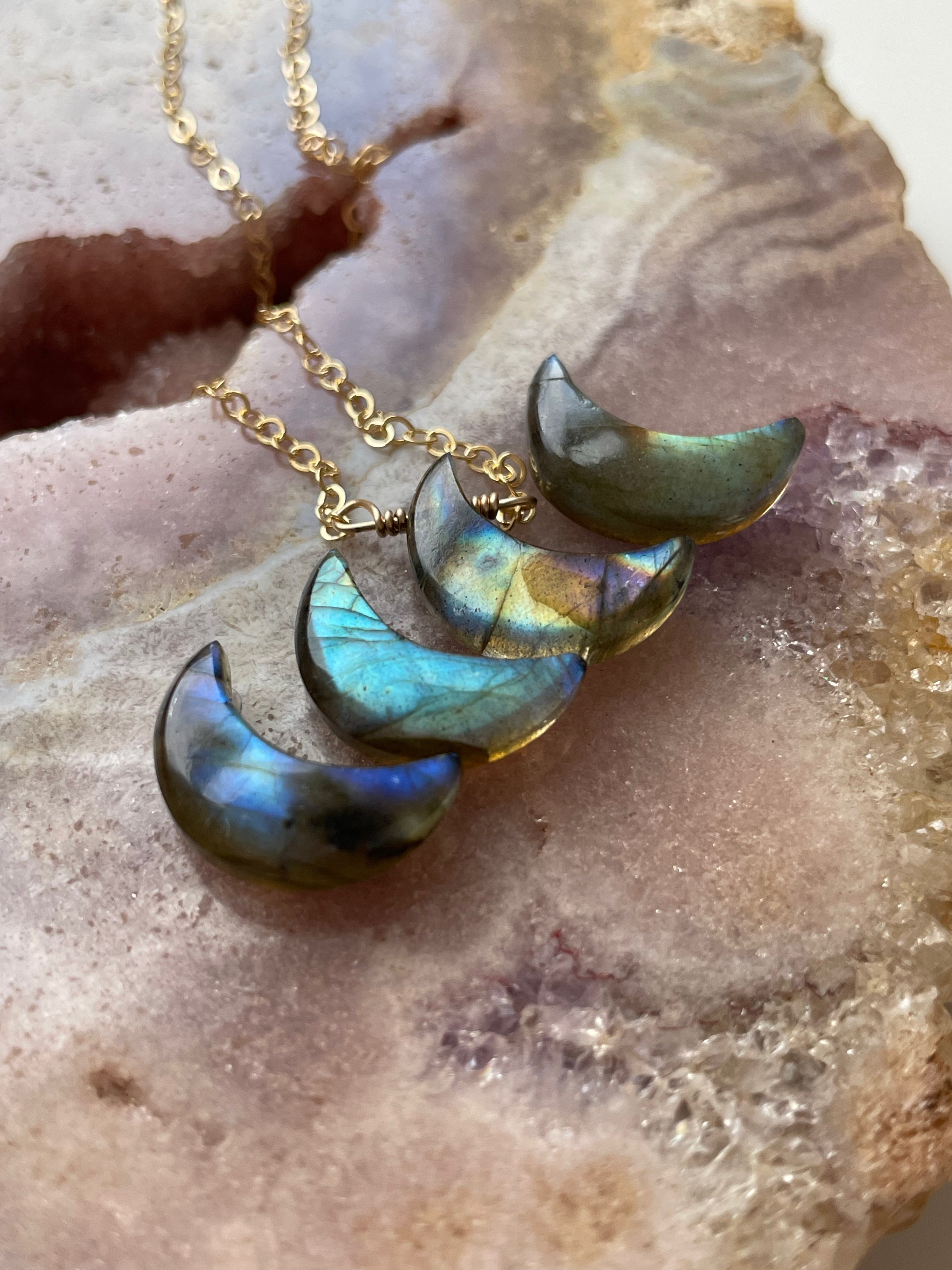 Natural Labradorite Moon Crystal Necklace for Women - Healing Stone Jewelry for Meditation, Yoga & Spiritual Gifts