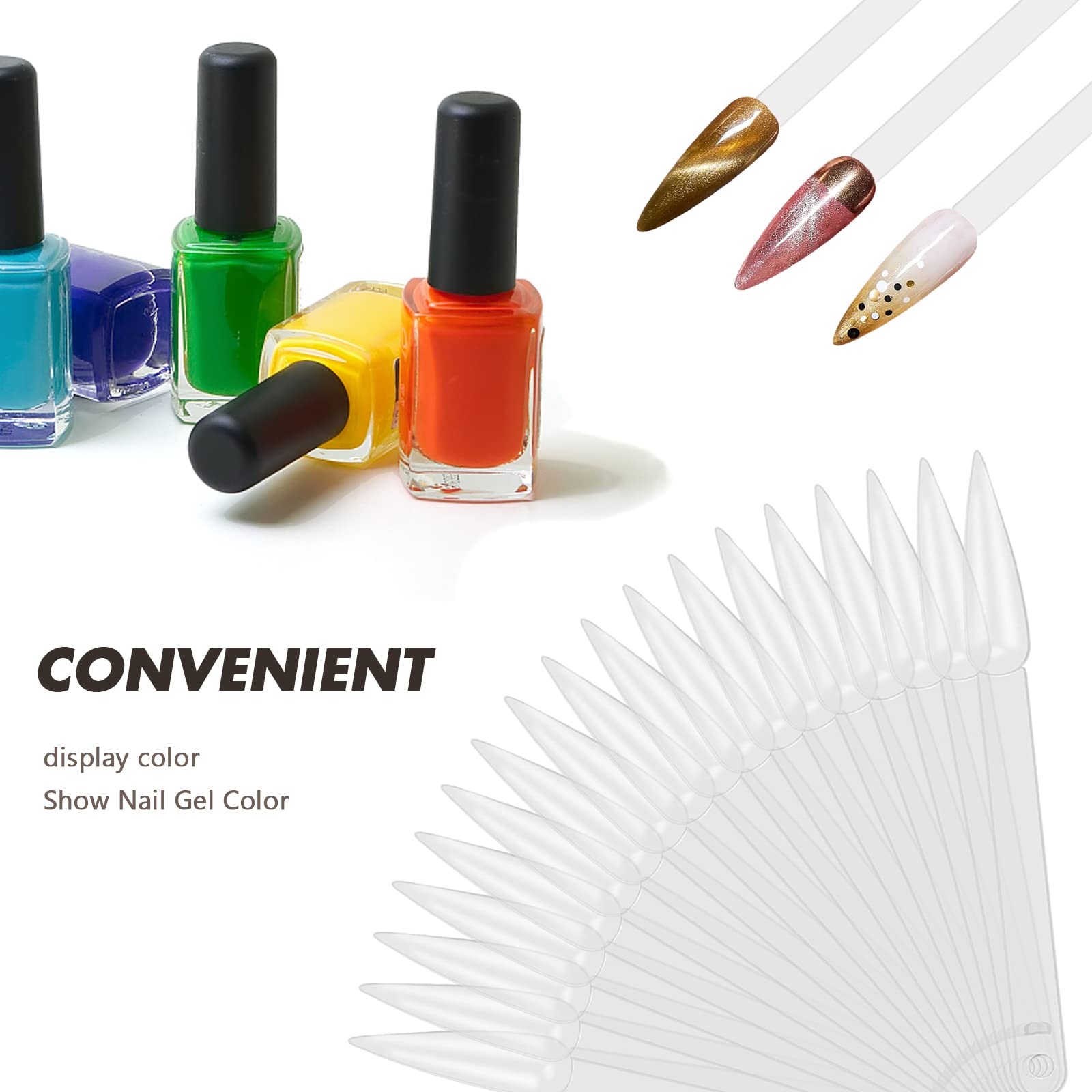 300 Pieces Nail Swatch Sticks - Stiletto Shape Nail Polish Color Sample Display Sticks with Metal Ring for Nail Art, Salon & DIY Manicure - Perfect for Nail Technicians, Beauty Professionals & Home Use