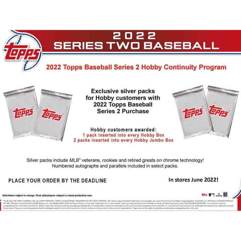 2022 Topps Series 2 Baseball Hobby Box - 24 Packs (14 Cards Each) + 1 Exclusive Silver Pack | MLB Trading Cards Collection for Collectors & Fans | Perfect for Sports Memorabilia Displays & Fantasy Baseball Drafts