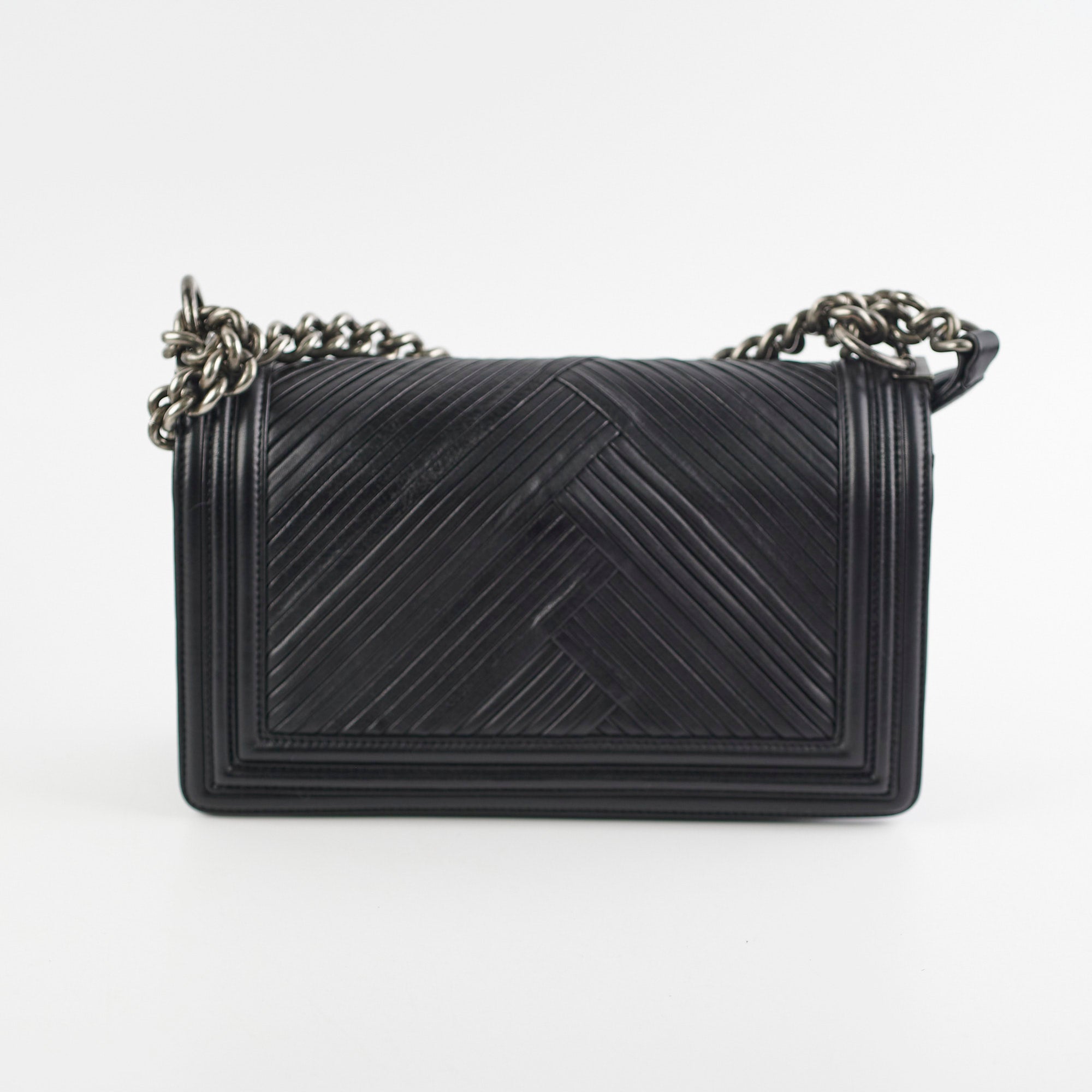 Chanel Old Medium Boy Chevron Black Leather Shoulder Bag - Luxury Designer Handbag for Women, Perfect for Parties, Work & Everyday Use