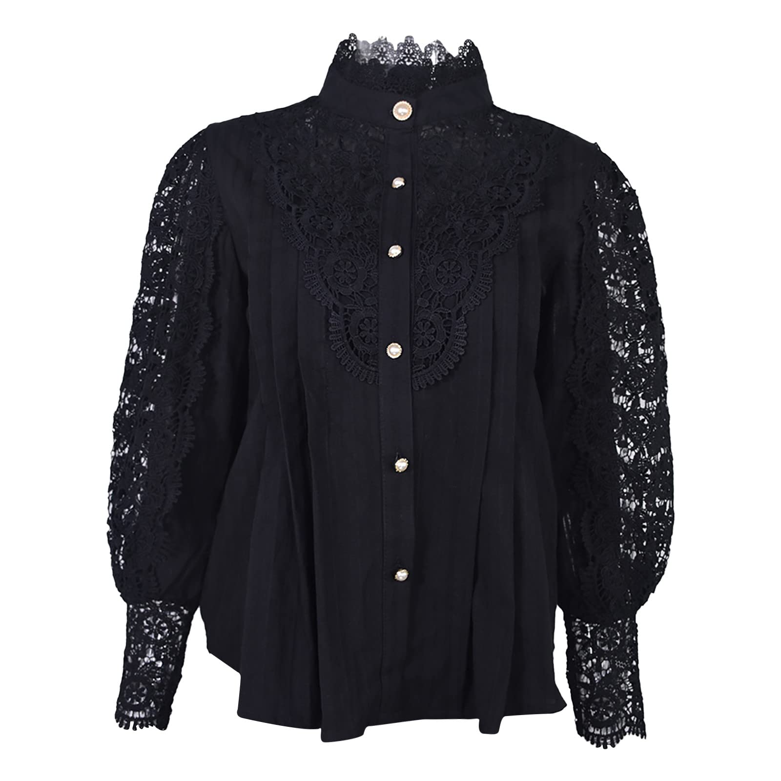 Elegant Women's Lace Turtleneck Top - Victorian Style Blouse with Puff Sleeves & Button Down Design | Renaissance & Steampunk Fashion | Perfect for Cosplay, Themed Parties & Vintage Outfits