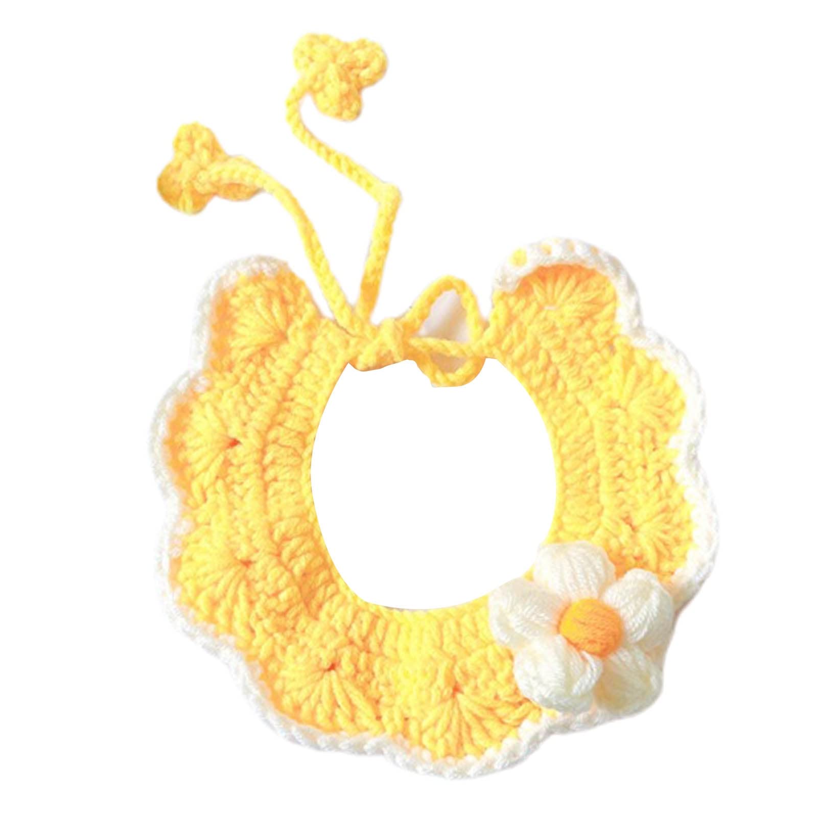 Fuqudun Handmade Knitted Cat Collar with Puff Flower Decor - Cute Pet Bib Collar for Cats & Dogs | Perfect for Holidays, Parties & Daily Wear