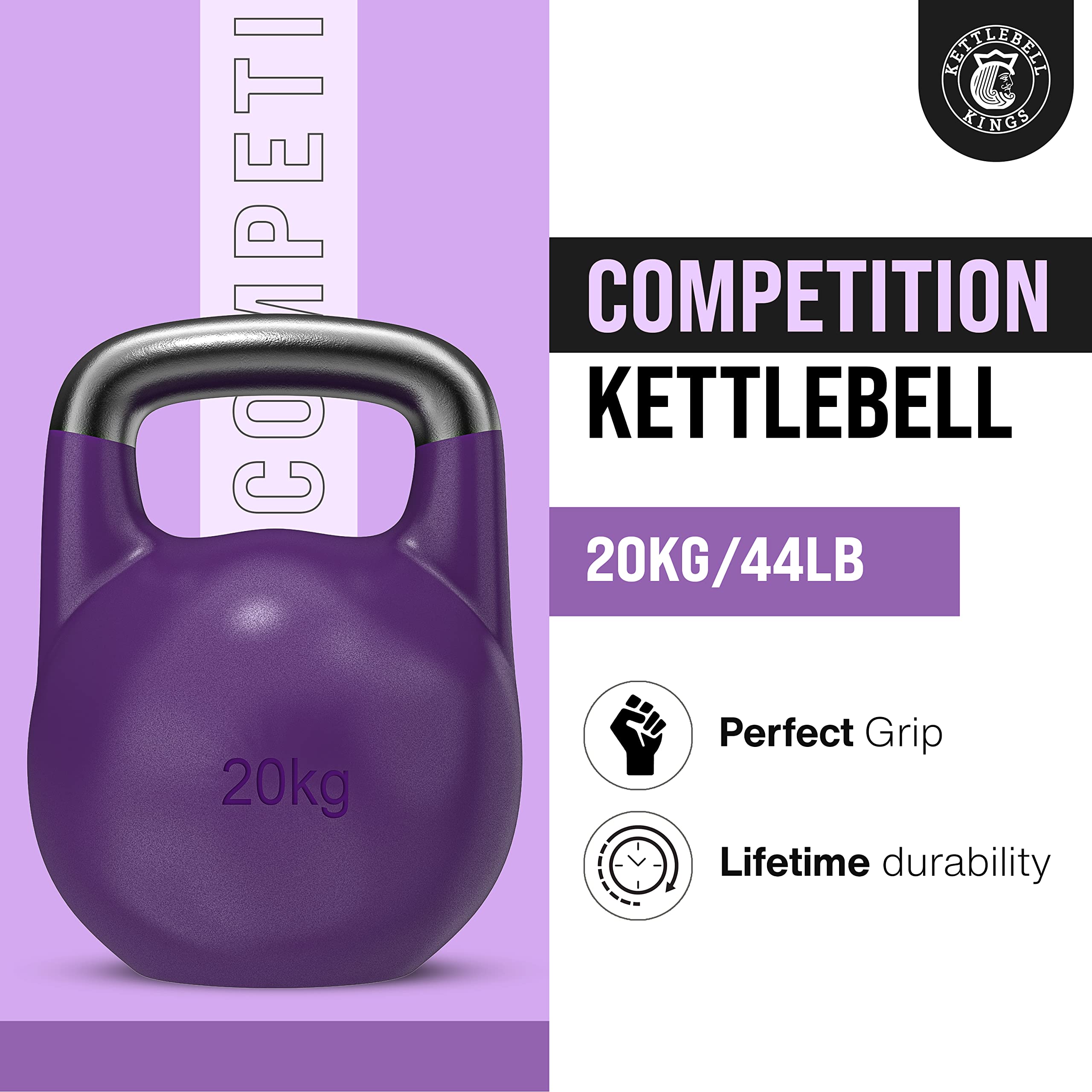 Kettlebell Kings Competition Kettlebells 8-48kg (35mm Handle) - Premium Cast Iron Weight for Strength Training & CrossFit | Home Gym Equipment for Men & Women | Ideal for HIIT, Functional Fitness & High Repetition Workouts