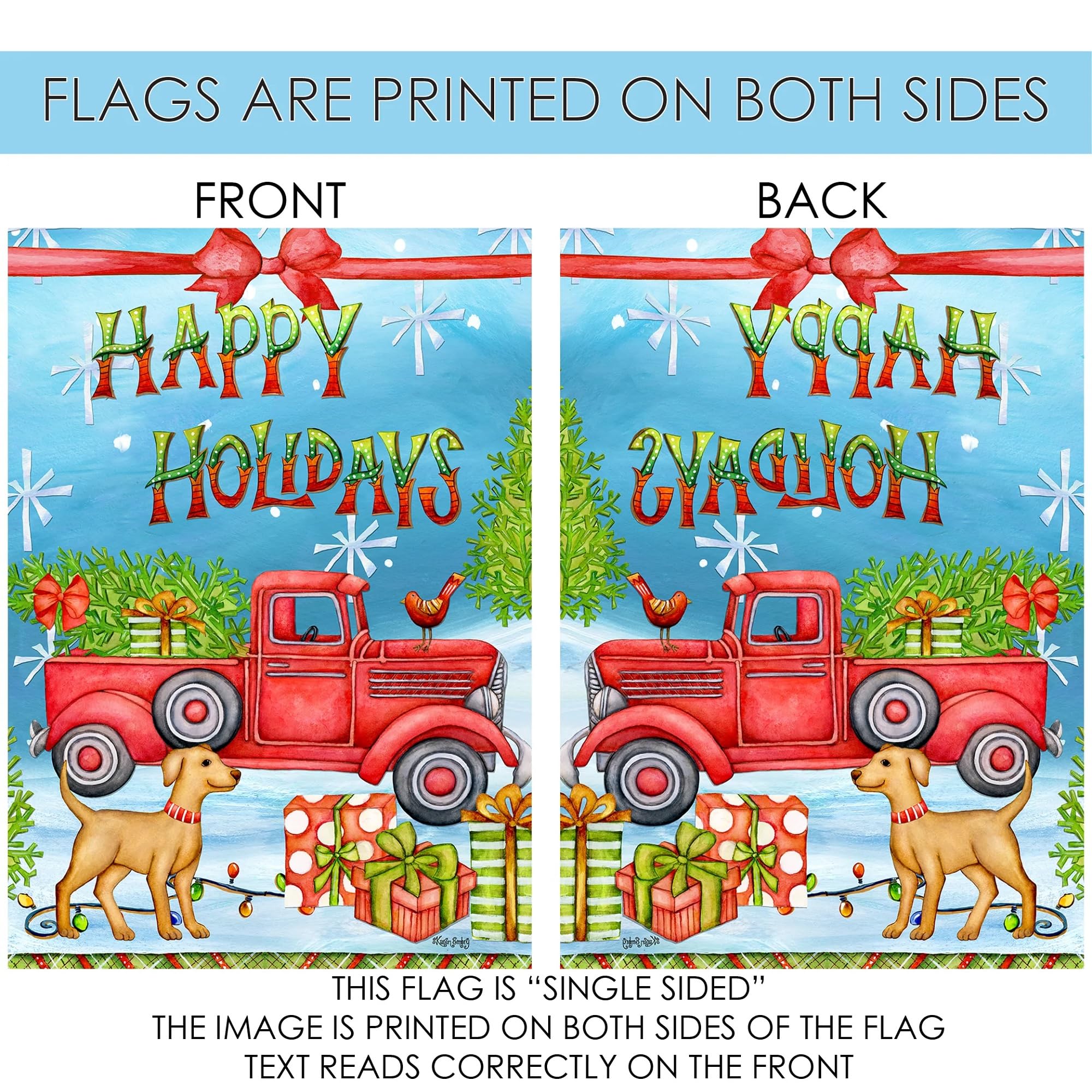 Toland Home Garden 12x18 Inch Double Sided Christmas Flag - Outdoor Holiday Yard Decoration with Happy Holidays Design - Perfect for Front Porch, Lawn, and Garden Seasonal Decor