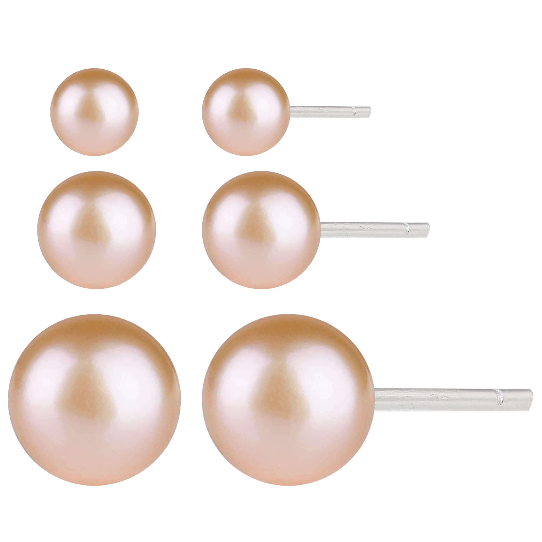 AIMADE 3 Pairs Pearl Stud Earrings for Women - 925 Sterling Silver Hypoallergenic Earrings Set, Simple Elegant Jewelry Gift for Her - Perfect for Daily Wear, Office, Parties & Special Occasions