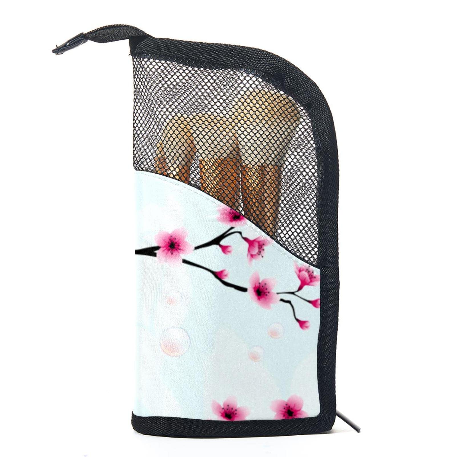 12-Piece Makeup Brush Organizer Bag with Portable Holder Case - Peach Blossom Floral Design for Travel & Home Storage | Perfect for Makeup Artists & Beauty Enthusiasts
