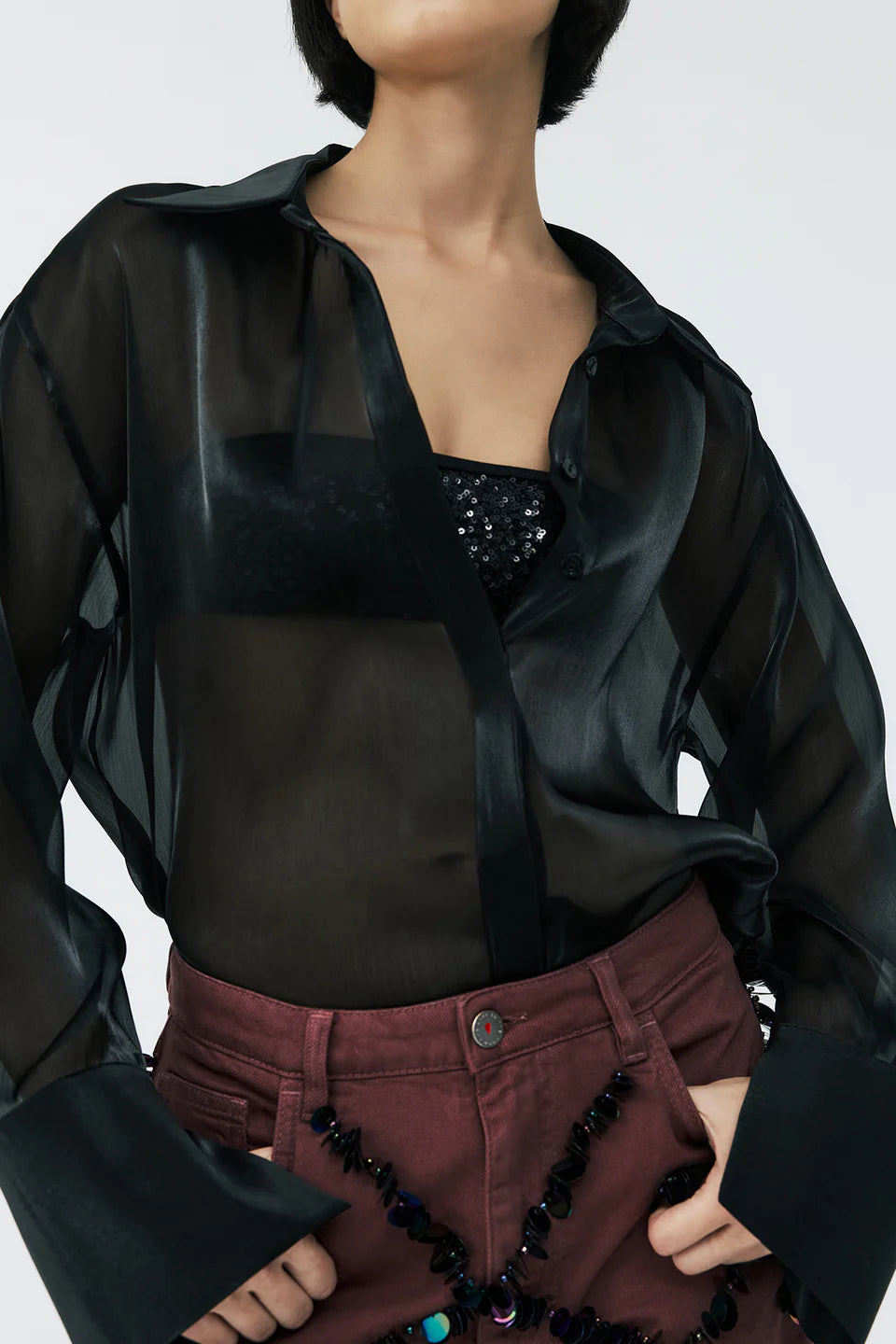 Alessia Shirt for Women - Stylish Black Blouse for Office, Party & Casual Wear | Trendy Button-Up Top with Long Sleeves