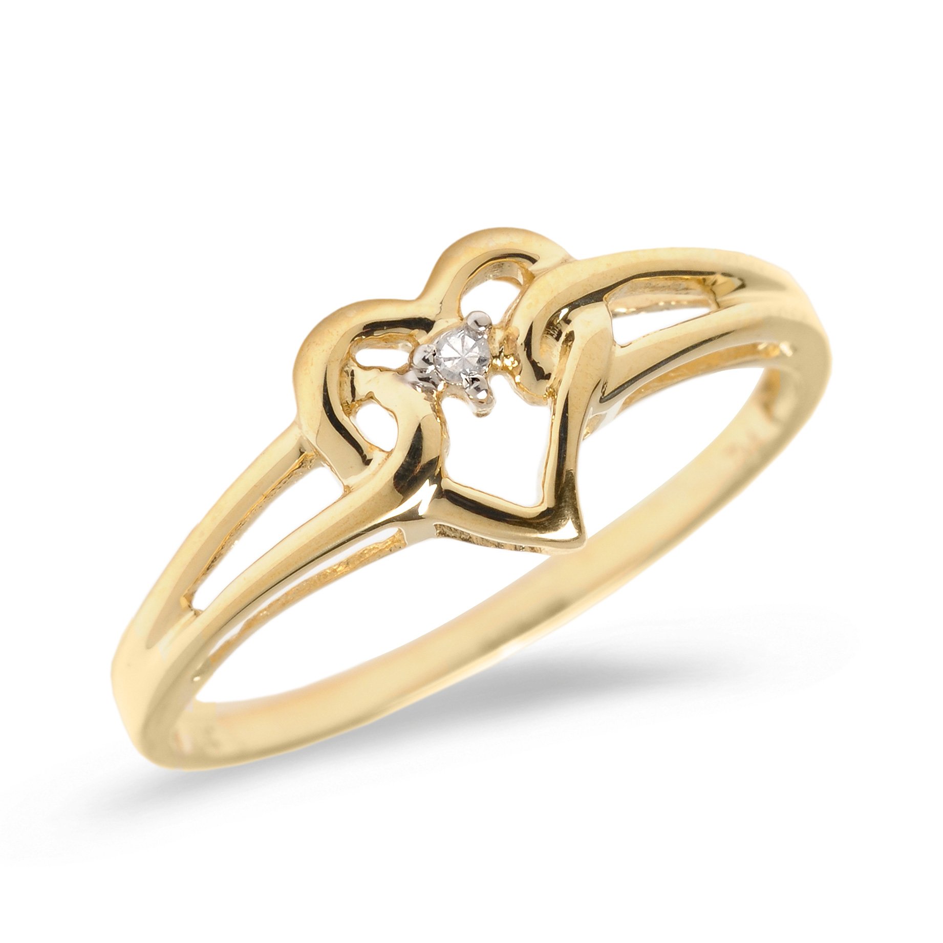 10K Yellow Gold Diamond Heart Ring for Women - Elegant Valentine's Day Gift, Anniversary Jewelry, Romantic Proposal Ring - Perfect for Weddings, Engagements & Special Occasions