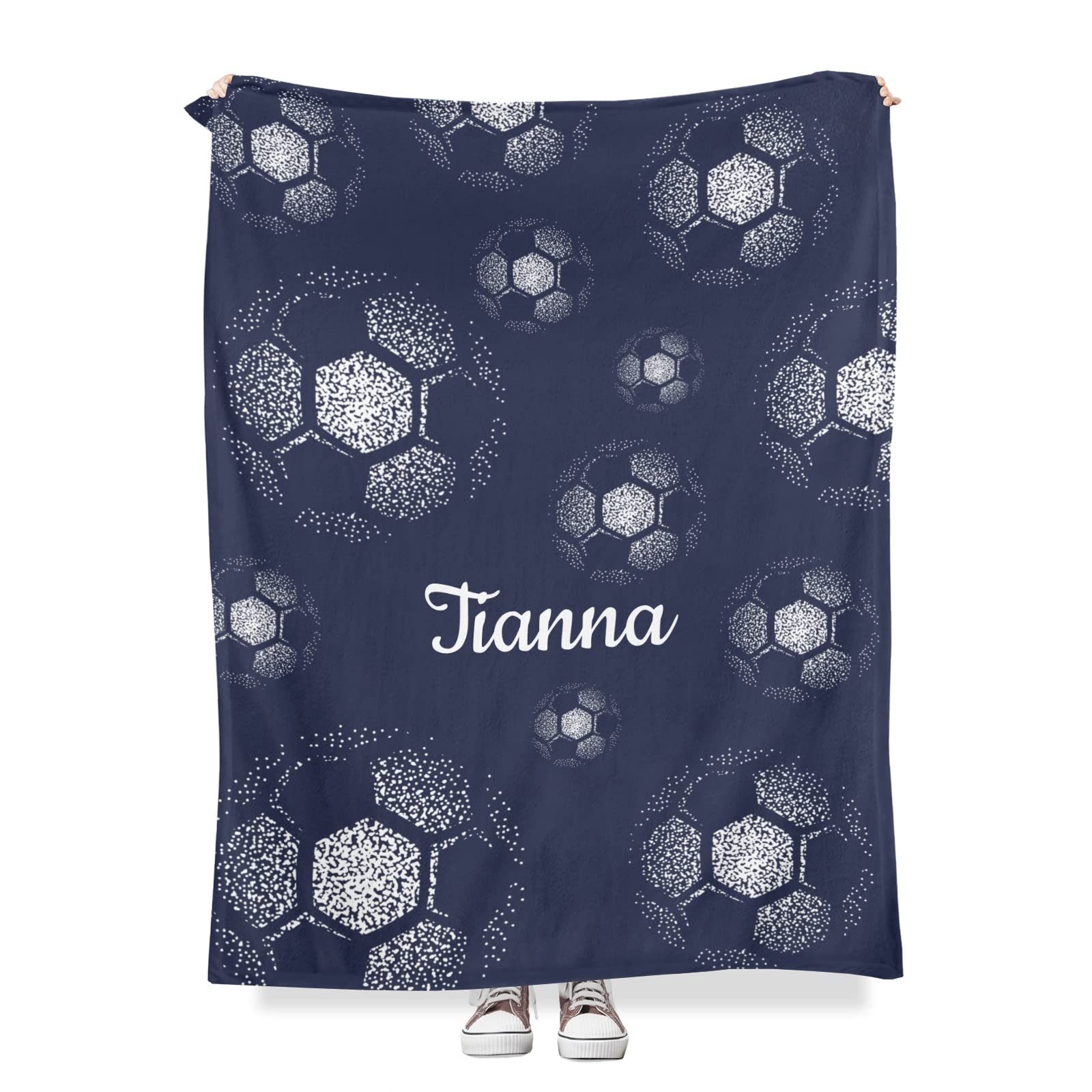Custom Personalized White Football Soccer Blankets with Name - Super Soft Fleece Throw Blanket 50