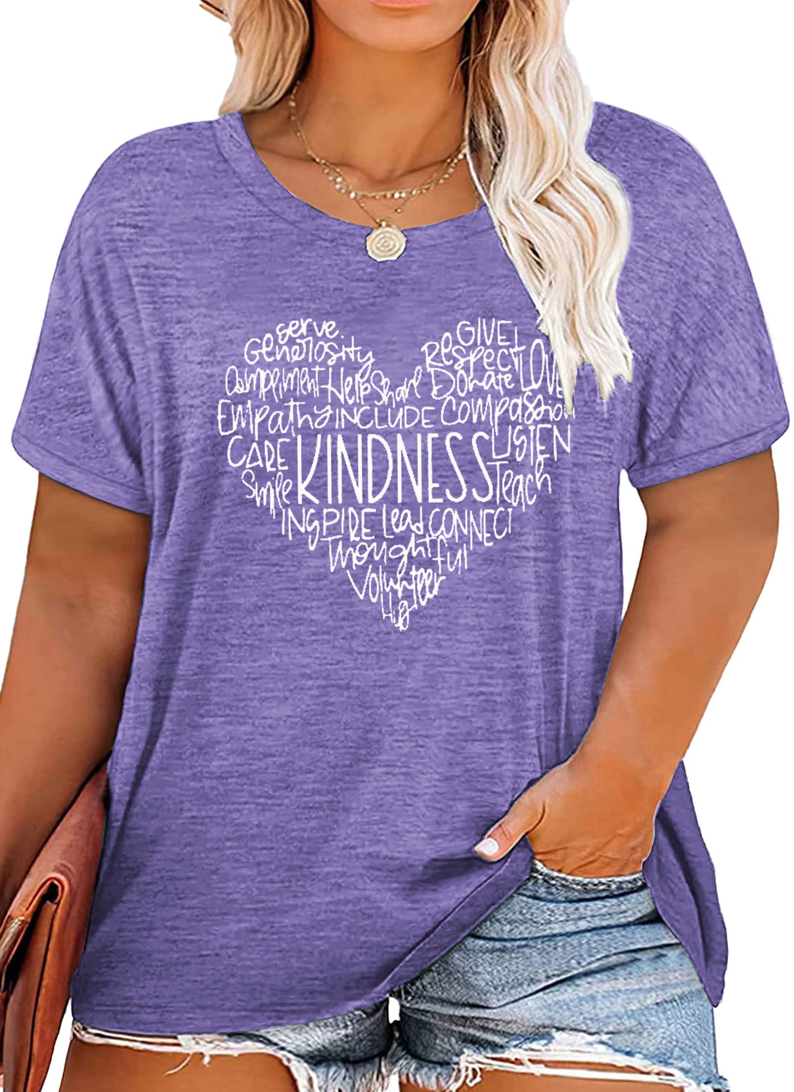 Anbech Women's Plus Size Be Kind Graphic Tee with Wildflowers Print - Cute Kindness T-Shirt for Teachers, Casual Wear & Everyday Outfits