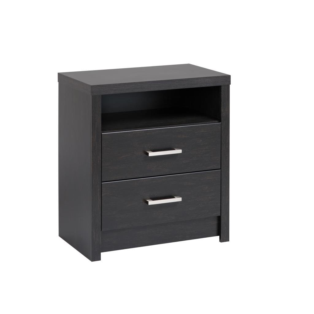 Prepac District Tall 2-Drawer Nightstand in Washed Black - Modern Bedside Table for Bedroom Storage & Organization