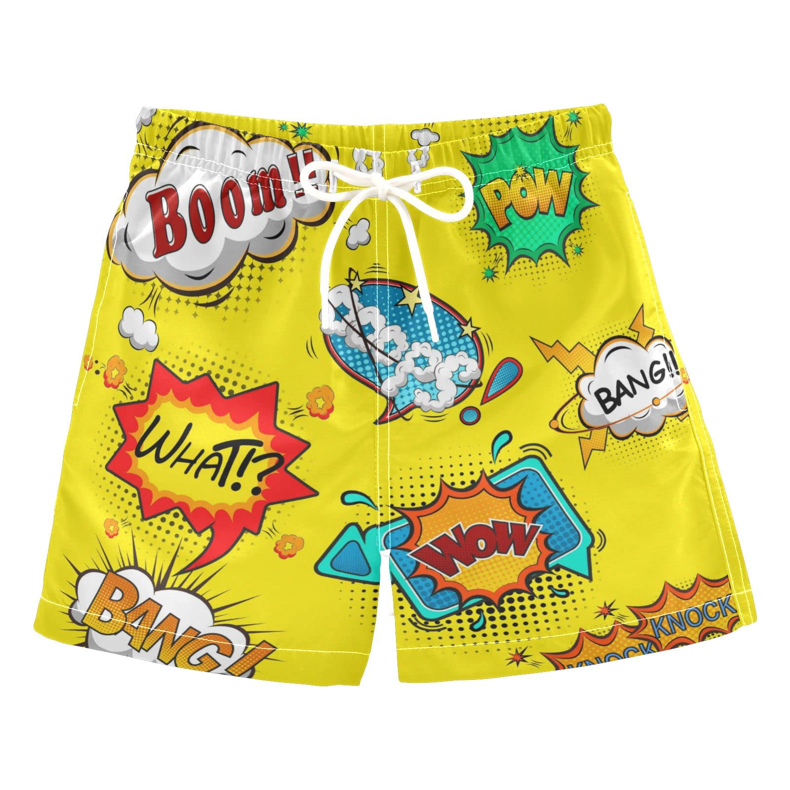 **Dussdil Boys' Swim Trunks with Comic Speech Bubbles – Toddler Swim Board Shorts for Beach & Pool (2T) – Fun Kids' Bathing Suits for Summer Play**