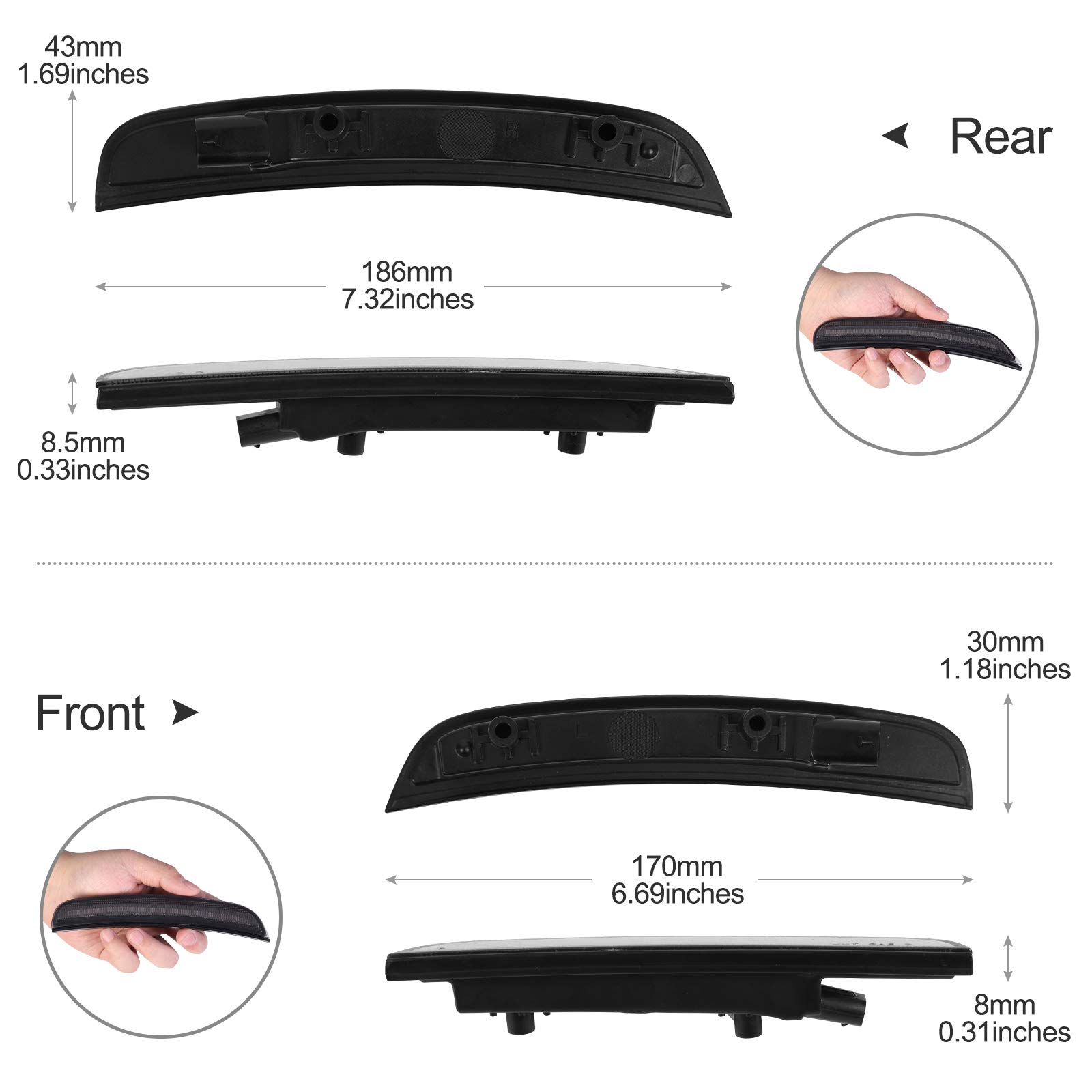 Smoke Black LED Side Marker Lights Assembly for Dodge Charger 2015-2022 - Front Amber & Rear Red Bumper Reflectors (4PCS) - Perfect for Night Driving & Custom Car Styling