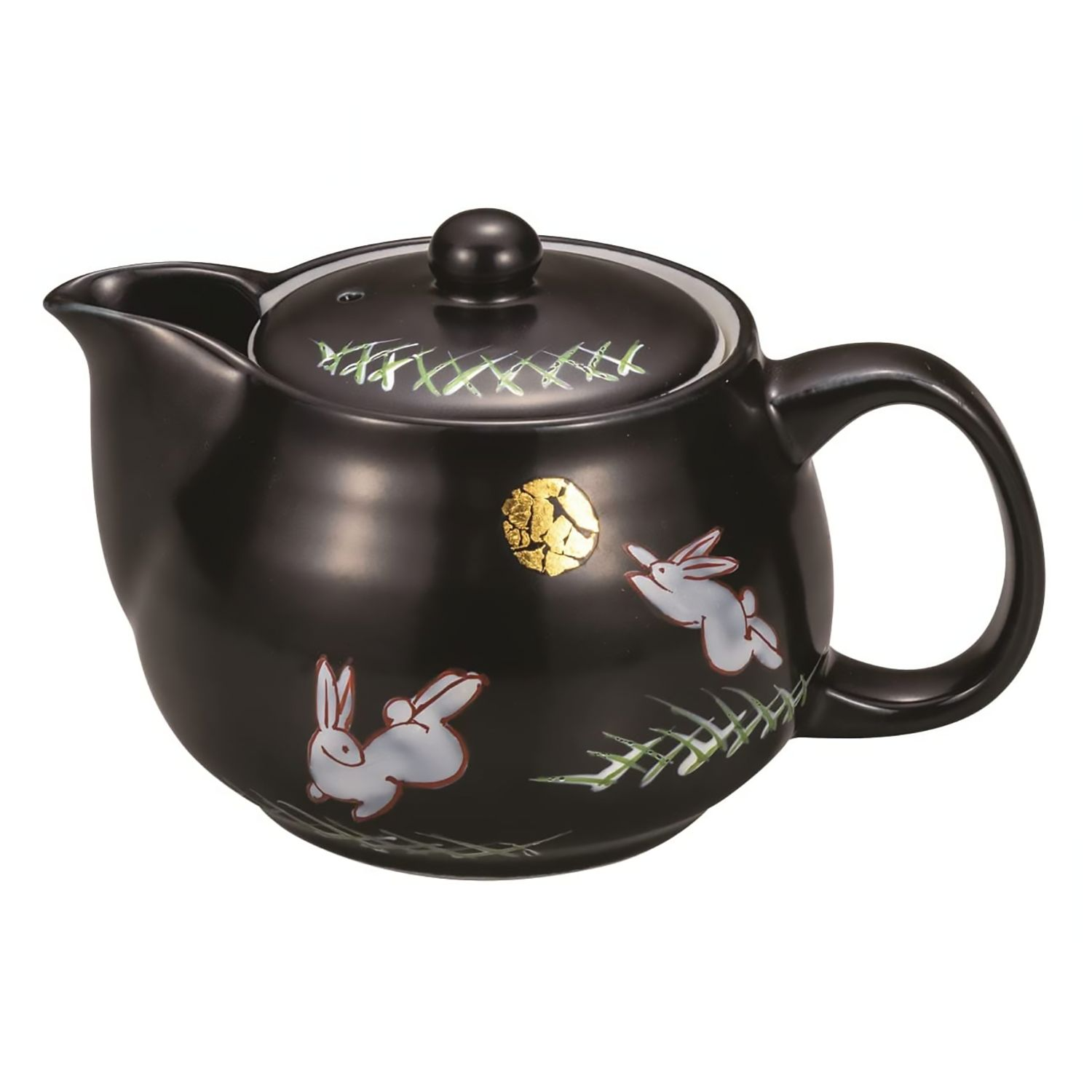 Premium Japanese Kutani Ware Porcelain Kyusu Teapot - Moon Rabbit Design with Built-in Tea Strainer - Perfect for Green Tea Ceremonies & Home Decor Gifts