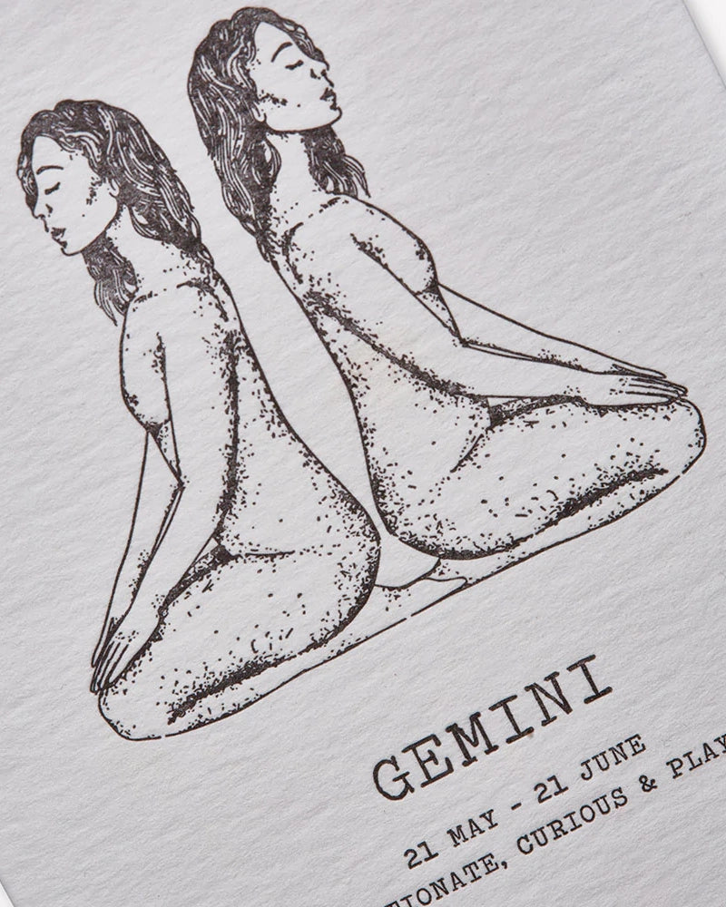 Zodiac Moon Gemini Greeting Card - Elegant Letterpress Design for Birthdays, Anniversaries & Special Occasions