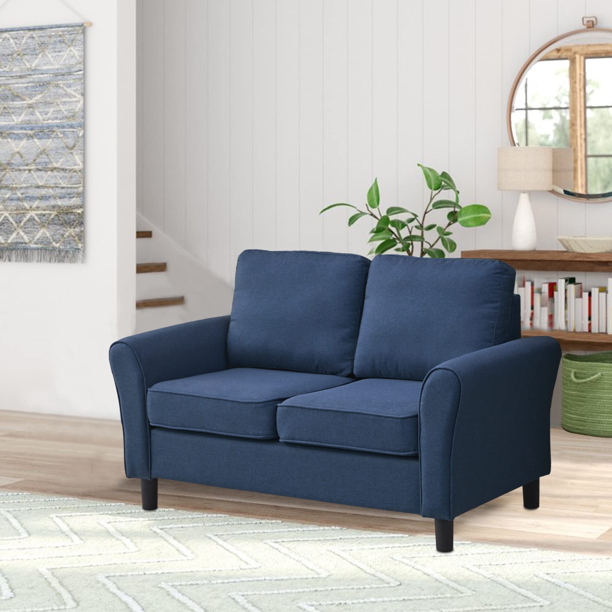 Modern Linen Loveseat Sofa - Comfortable Blue Couch for Living Room, Office & Bedroom - Perfect for Small Spaces, Apartments and Cozy Home Decor