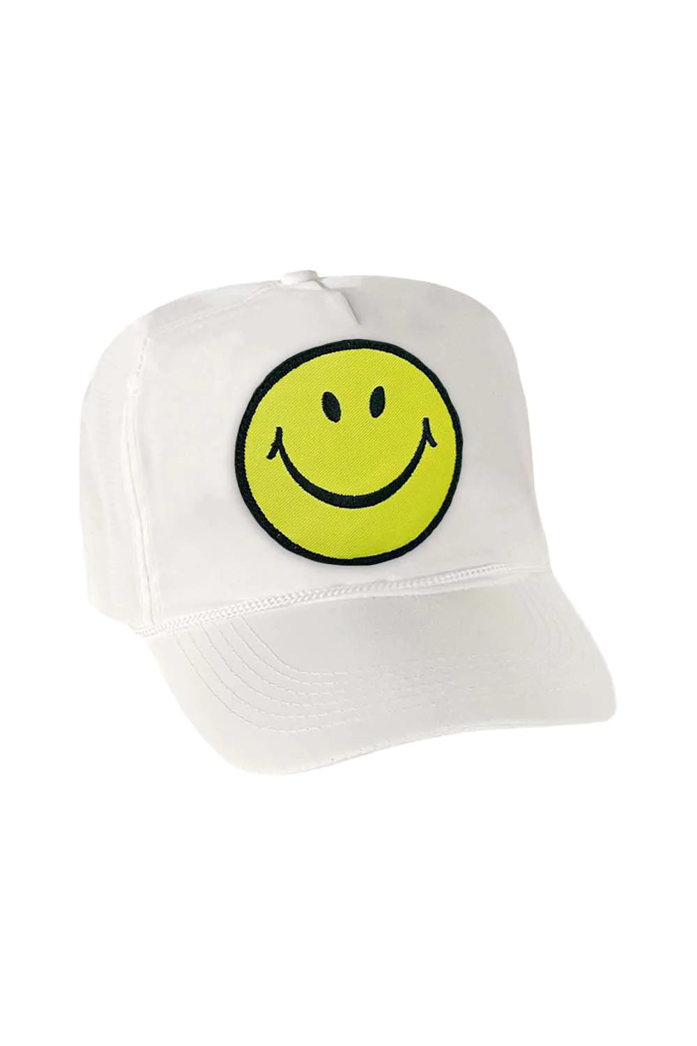 Aviator Nation Women's Smiley Face Low Rise Trucker Hat - White | Vintage Style Baseball Cap for Casual Outfits & Summer Festival Fashion