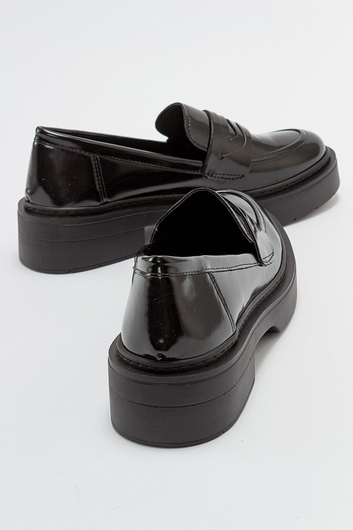 Josie Black Patent Leather Platform Loafers for Women - Stylish & Comfortable Dress Shoes for Work, Office, and Formal Occasions