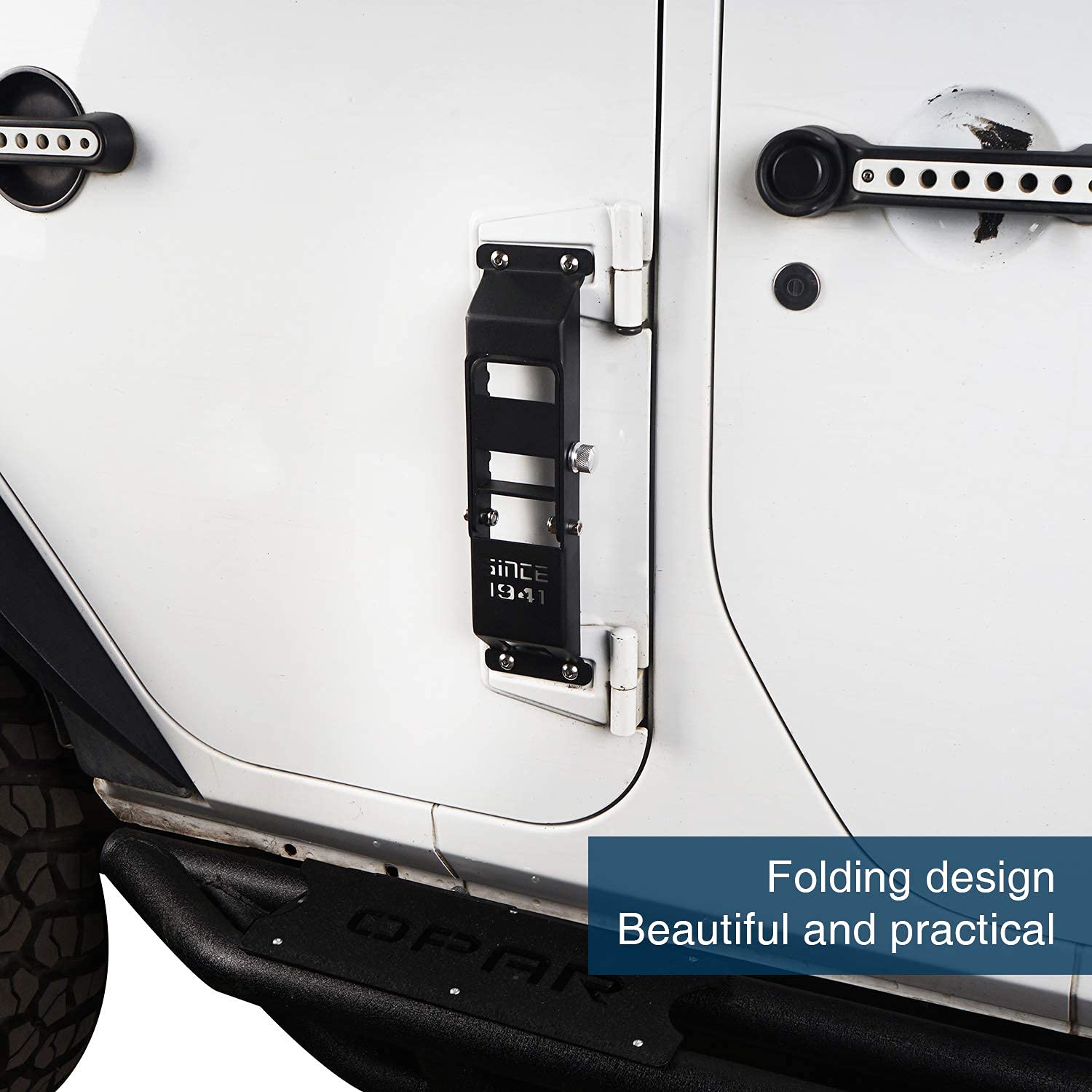 Wrangler JK Door Hinge Step Foot Pedal with Since 1941 Sign - Compatible with 2007-2018 Jeep Wrangler JK & Unlimited (1 Piece) - Easy Access & Off-Road Adventure Upgrade