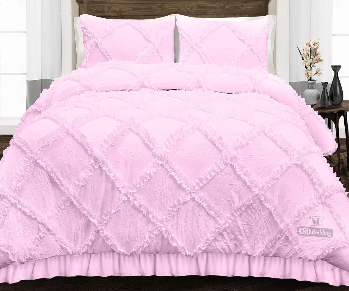 California King Comforter Set - 300 GSM Plush Siliconized Microfiber Fill, Diamond Ruffle Pink Duvet Insert with Quilted Fluffy Soft Shell & Matching Pillowcases | Perfect for Master Bedroom, Guest Room & Cozy Winter Nights