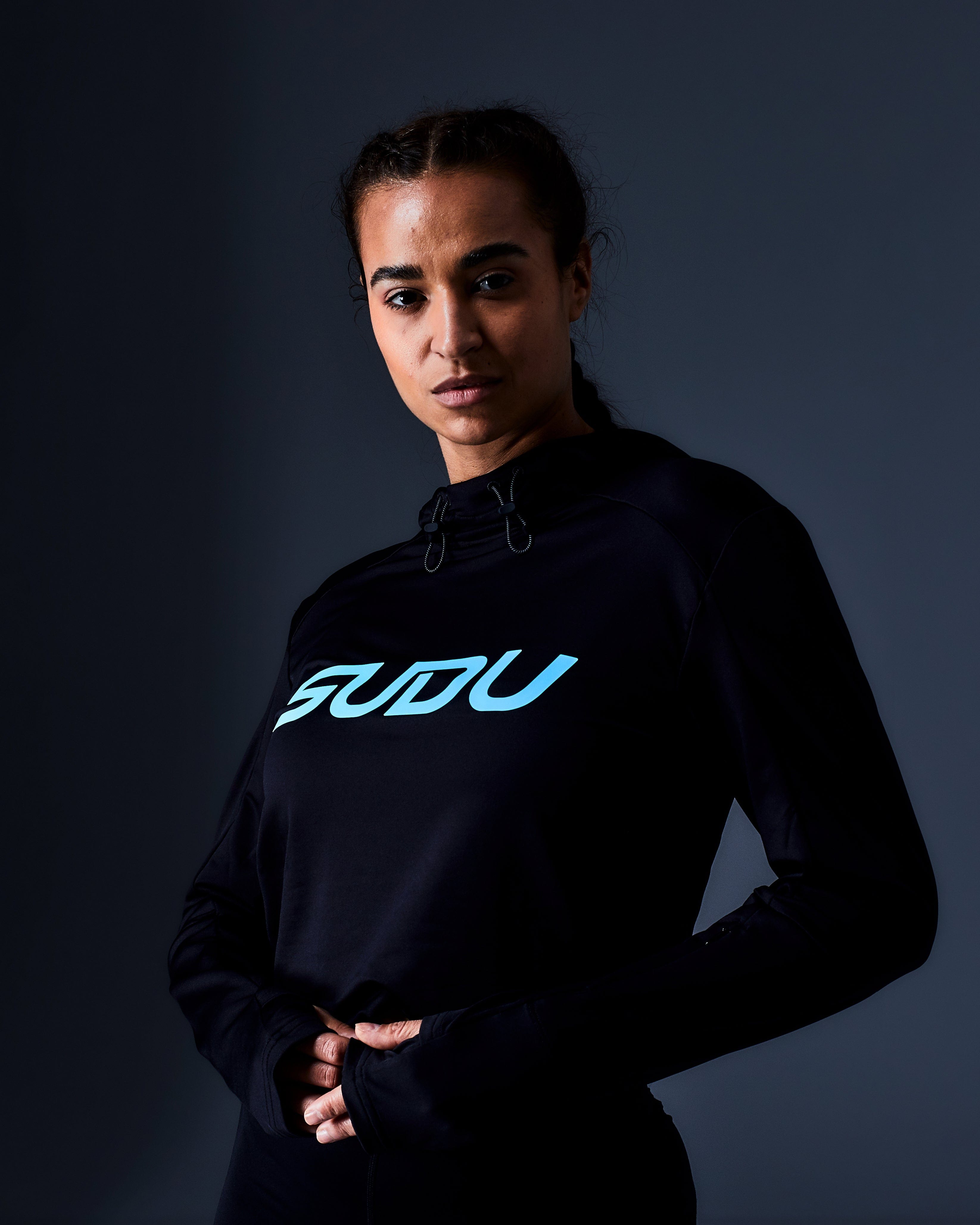 SRH 01 Hoodie for Men & Women - Black & Light Blue Pullover Sweatshirt | Casual Streetwear, Gym, Outdoor Activities