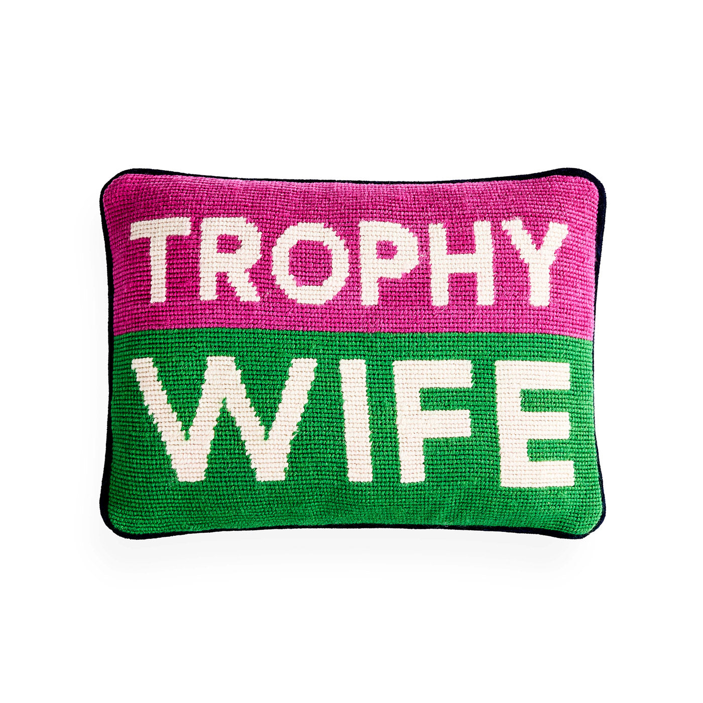 Elegant Needlepoint Pillow - Trophy Wife Design - Home Decor & Gift for Housewarming, Bridal Shower, or Living Room Accent