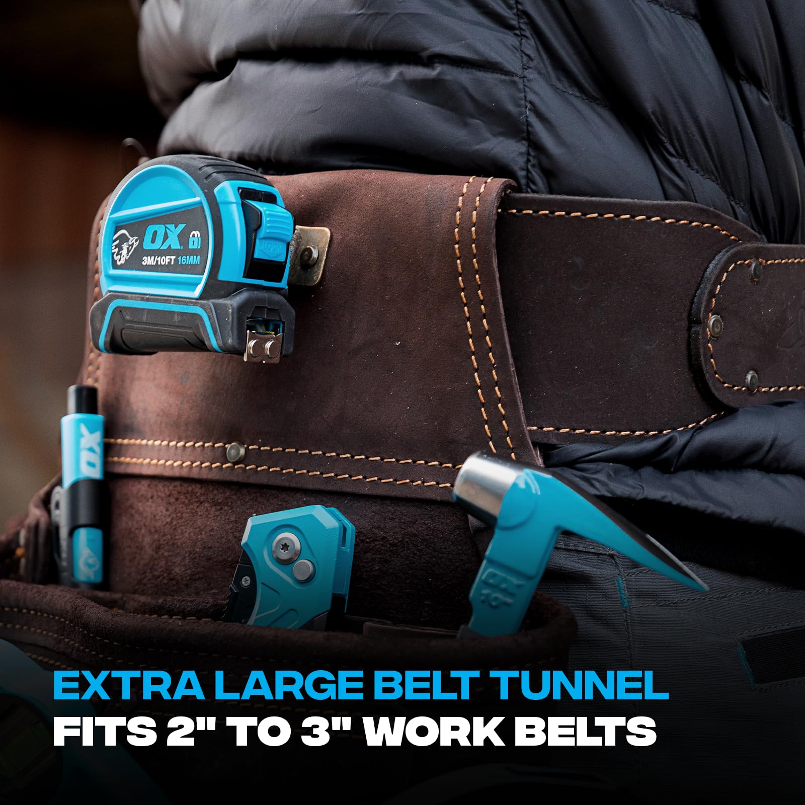 OX Tools Pro Oil-Tanned Leather Tool Pouch Set - Heavy-Duty Multi-Pocket Tool Belt for Carpenters, Electricians & Construction Workers with Reinforced Stitching & Hammer Holder | Ideal for Framing, Drywall Installation & Job Site Use
