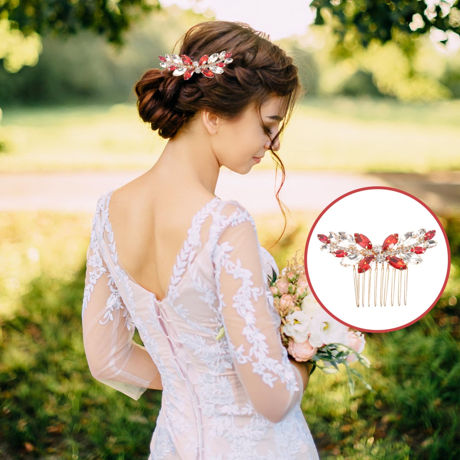 POPETPOP Red Bridal Hair Comb - Wedding Hair Clips for Women, Bride Side Combs for Special Occasions | Perfect for Weddings, Prom, Parties & Formal Events