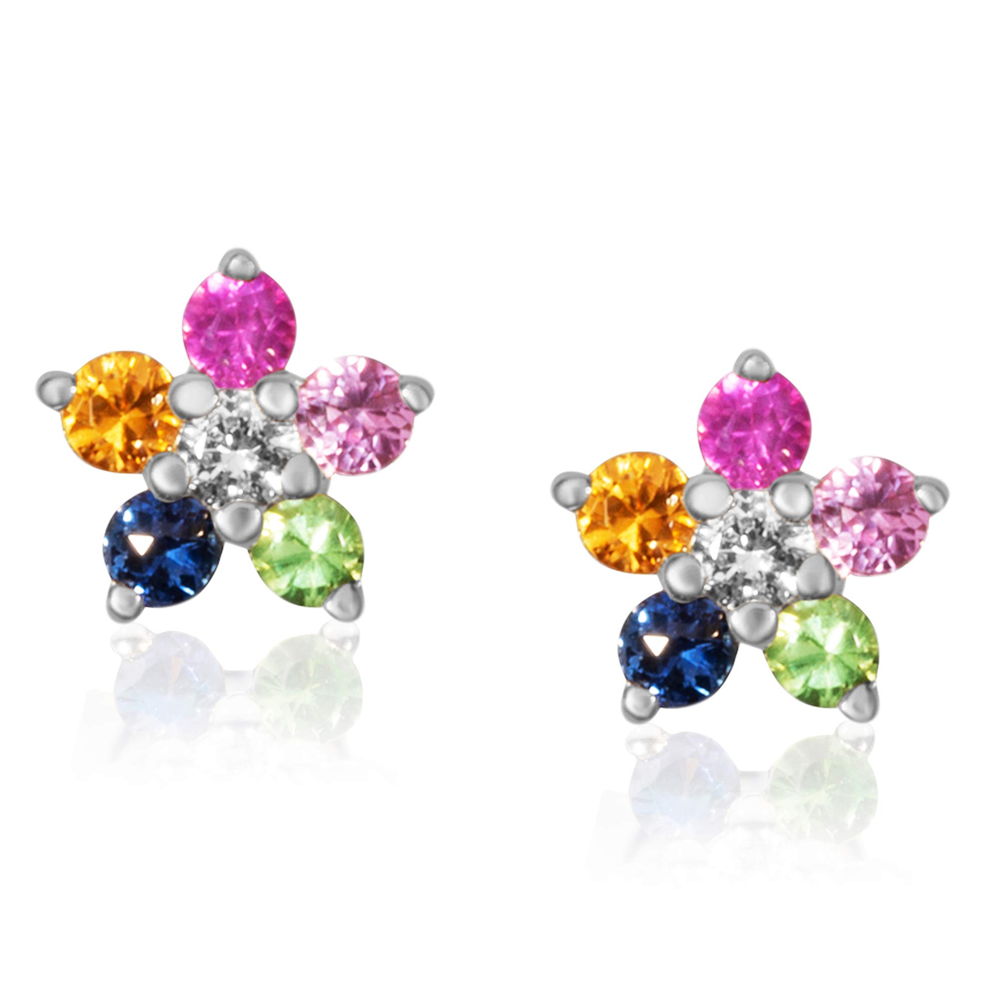 14K Gold Flower Stud Earrings with Precious Gemstones - Elegant Fashion Jewelry for Women, Perfect for Weddings, Parties & Everyday Wear