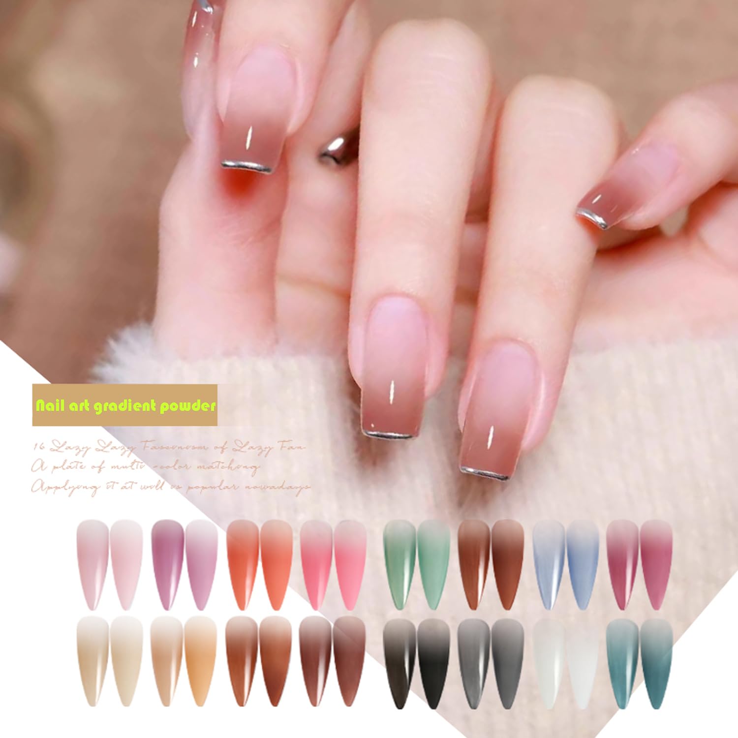 16 Colors Gradient & Solid Nail Powder Set - Vibrant Nail Pigment Palette for Stunning DIY Nail Art | Ombre Glitter Powder for Acrylic, Gel & Dip Nails | Perfect for Salon, Home Manicure & Nail Art Designs