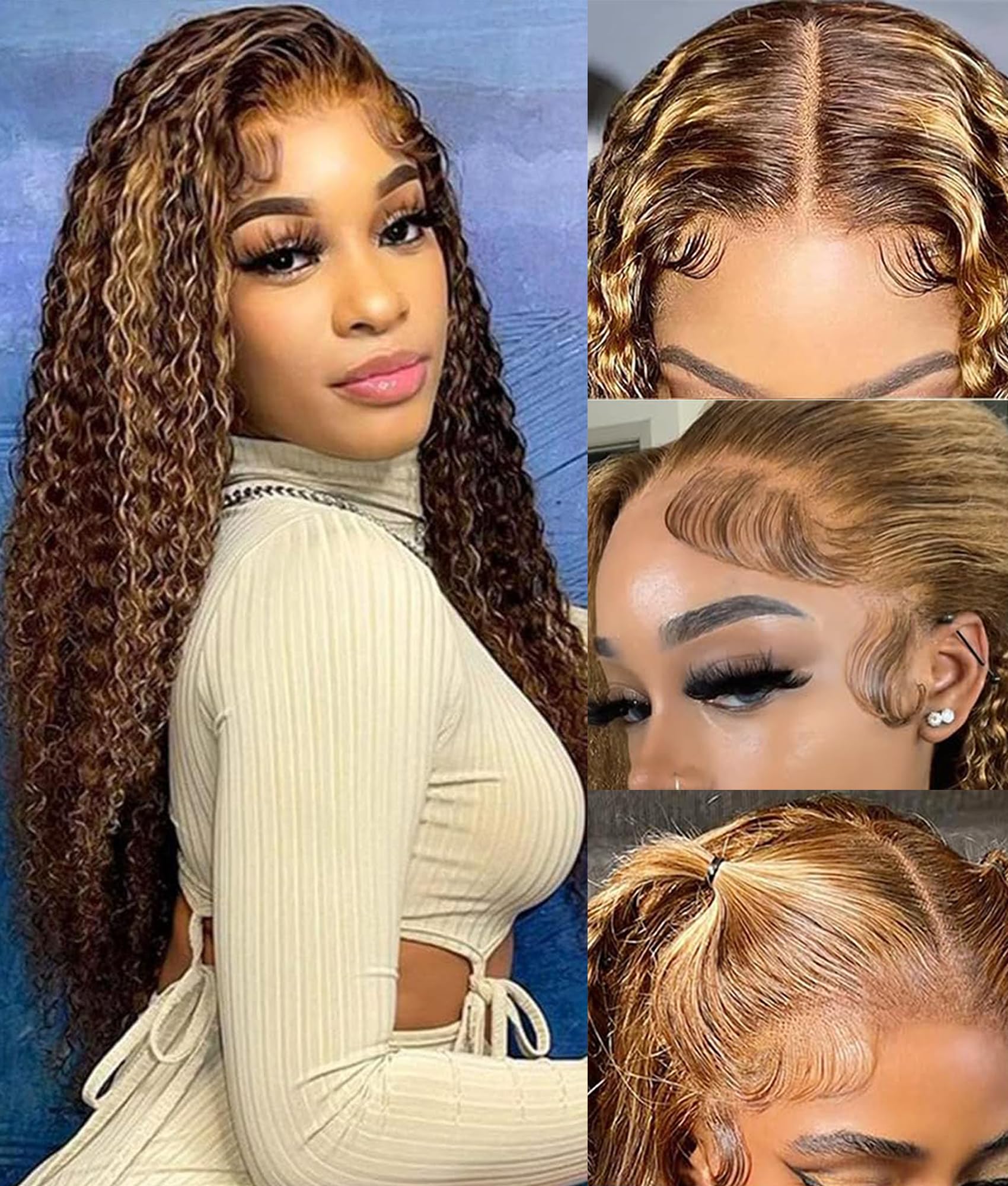 13x6 Glueless Lace Front Wigs Human Hair - 180% Density Wet & Wavy Ombre Highlight Pre-Plucked Wig for Black Women (28 Inch) | Perfect for Daily Wear, Parties & Special Occasions