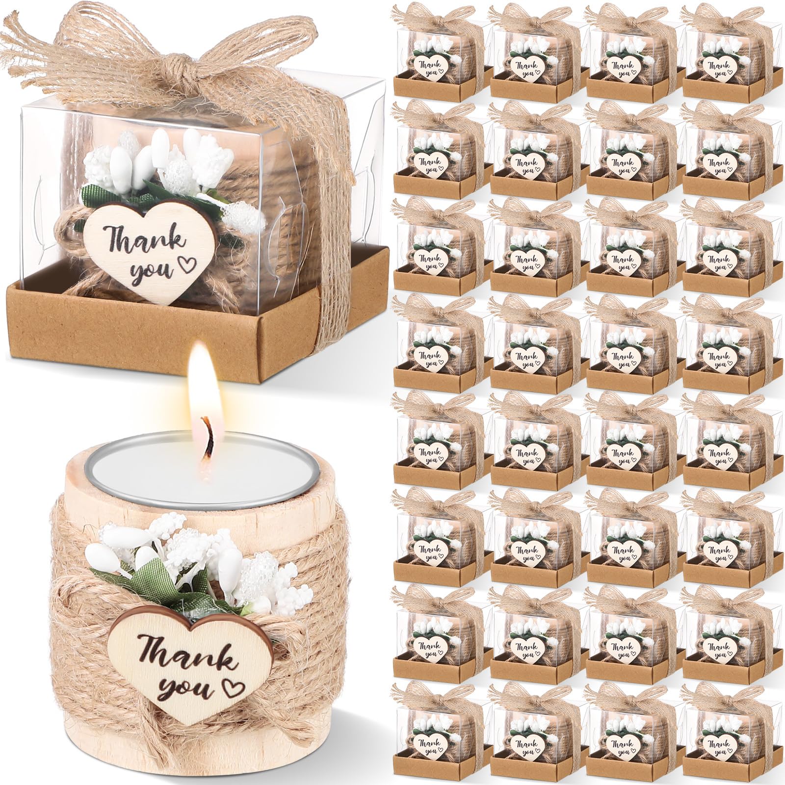 Retisee Handmade Wooden Tealight Candle Holders - 32-Pack Wedding Favors for Guests, Bridal Showers, Baby Showers & Housewarming Parties - Elegant Table Centerpieces & Memorial Candles - Perfect for Romantic Decor, Thank You Gifts & Special Occasions