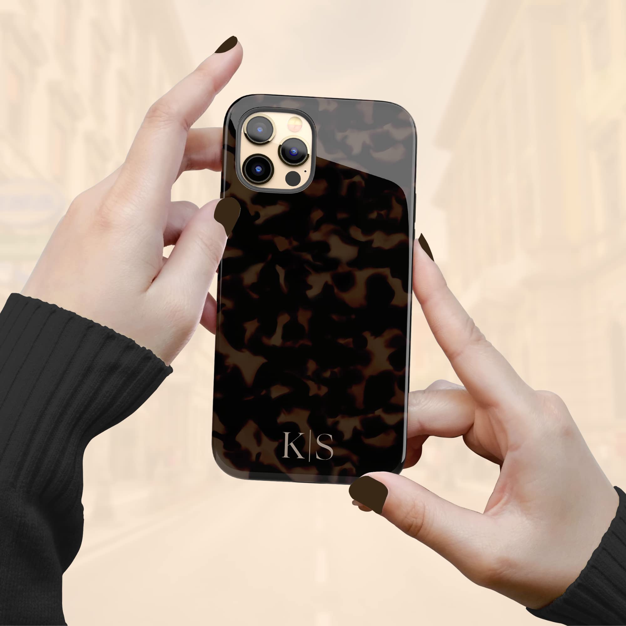 Custom Tortoiseshell Phone Case with Initials - Personalized Name Cover for iPhone 16 Plus/15 Pro Max/14/13 Mini/12/11/X/XS Max/XR/7/8 - Stylish Protection for Work, Travel & Everyday Use