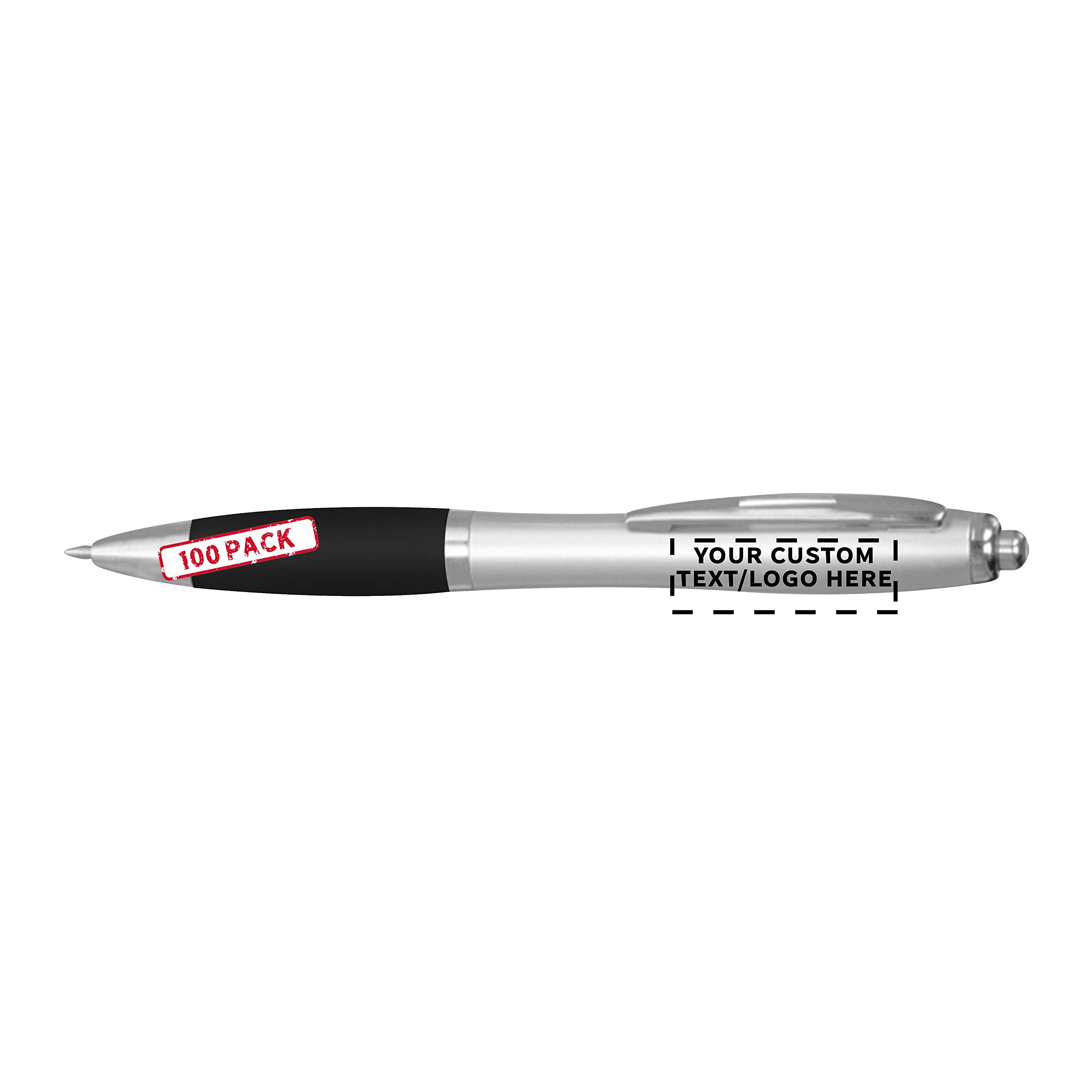 Custom Colored Grip Gel Pens - Bulk Pack of 100 Personalized Pens for Office, School & Business - Smooth Writing Gel Ink Pens - Ideal for Tradeshows, Events & Corporate Gifts (Black)