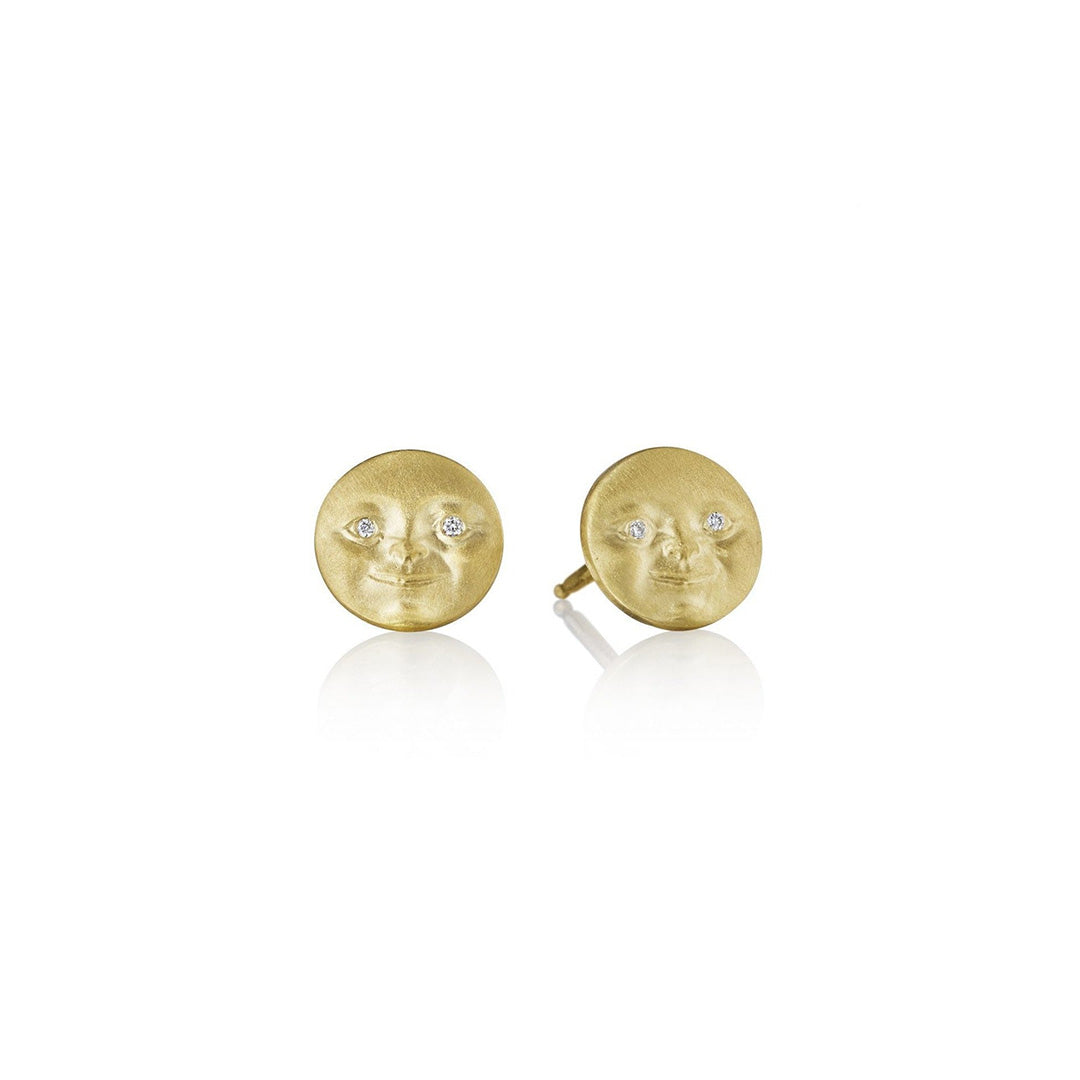 Small Moonface Stud Earrings for Women - Minimalist Silver Moon Studs for Daily Wear, Gift Giving & Special Occasions