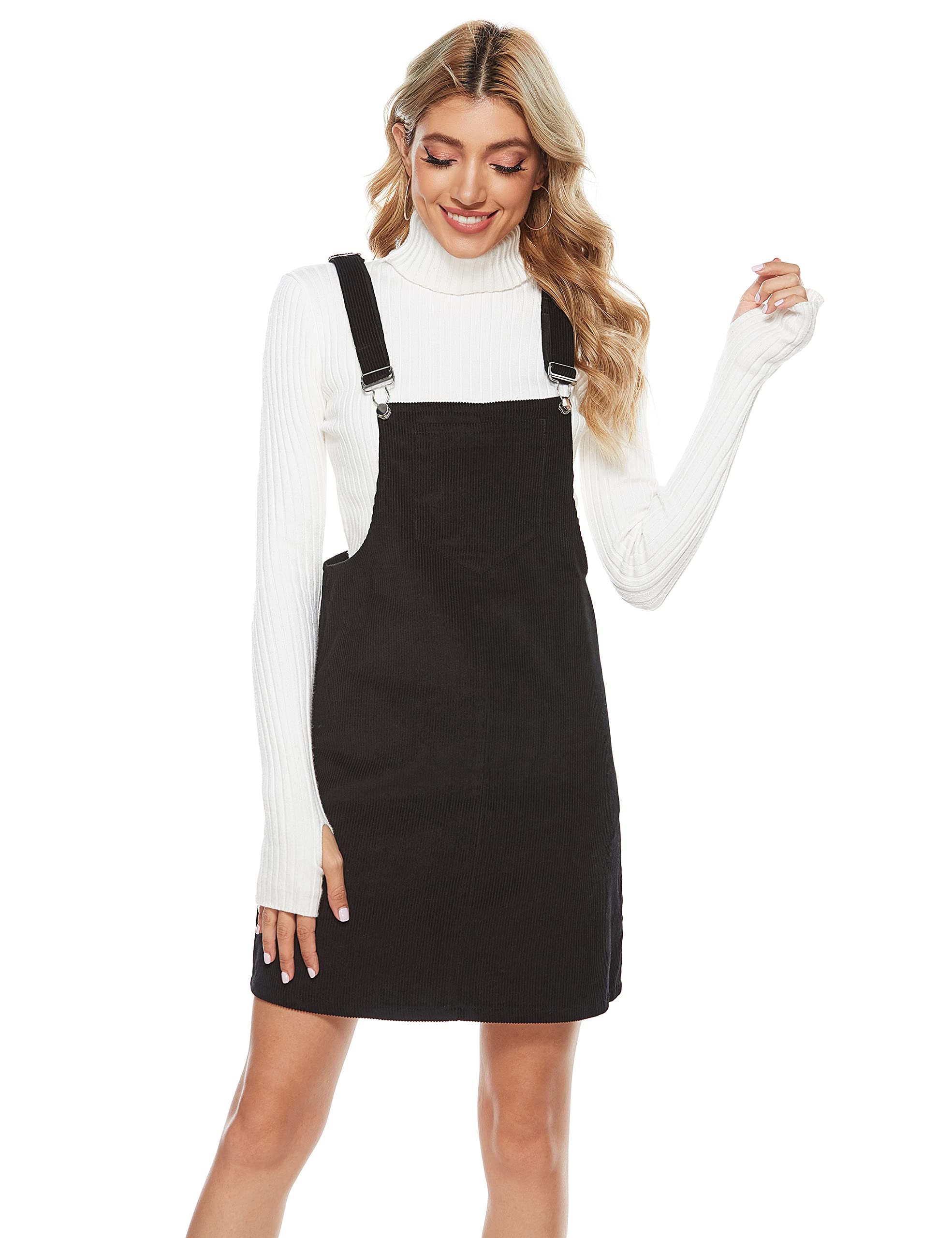 Tanming Women's Corduroy A-Line Jumper Pinafore Bib Overall Mini Dress Skirt - Cute & Stylish Outfit for Casual Wear, Date Night, and Fall Fashion
