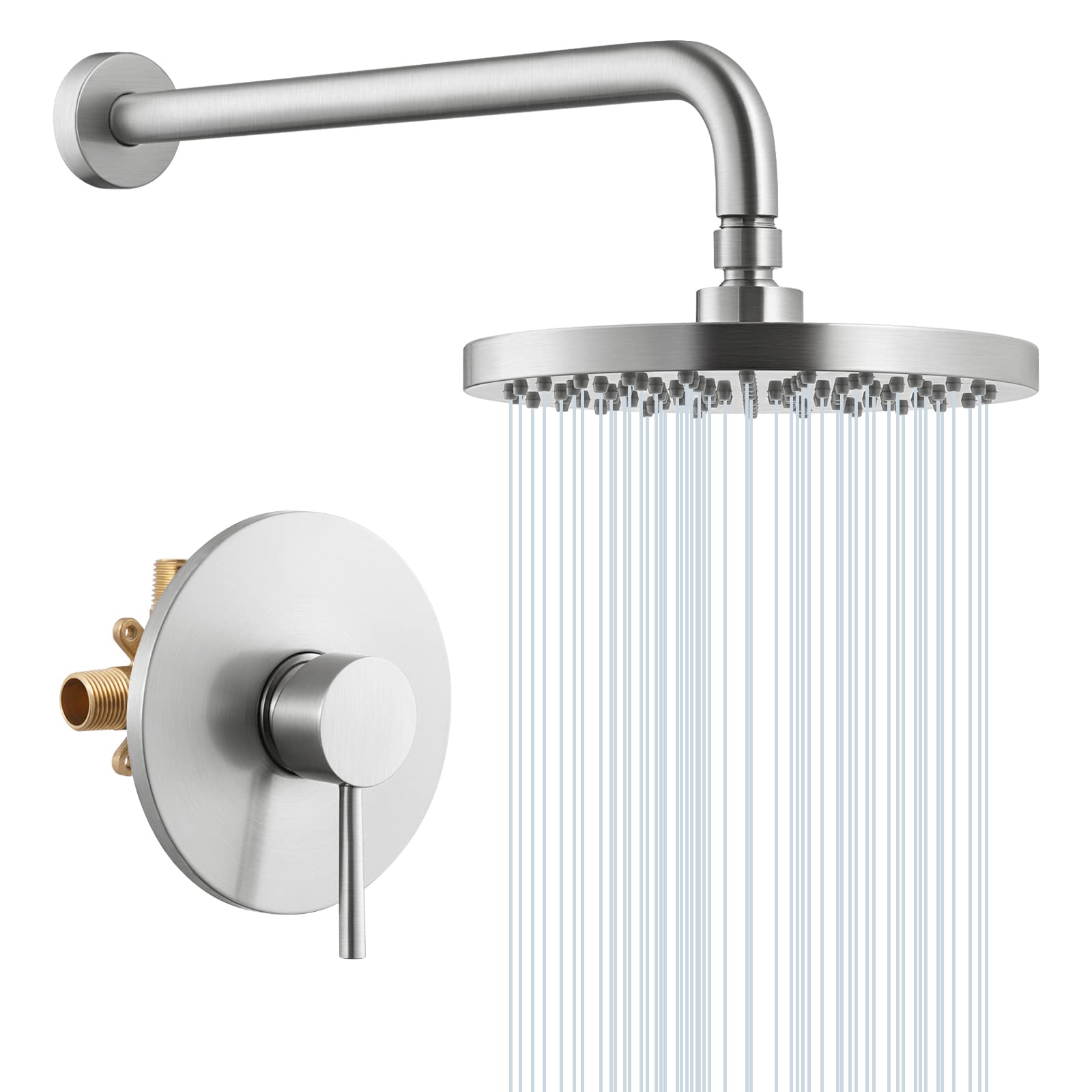 KES Brushed Nickel Pressure Balance Shower System - Complete Shower Faucet Set with Rain Shower Head & Valve Trim (Model XB6202-BN) - Perfect for Modern Bathroom Renovations & Spa-Like Shower Experience