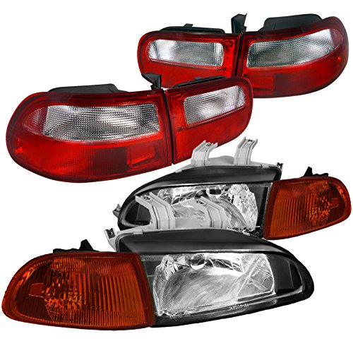 Spec-D Tuning Black Headlights with Smoke Amber Corner Lamps & Red Tail Lights - Compatible with 1992-1995 Honda Civic 3-Door (Left & Right Pair) | Enhanced Night Visibility & Stylish Upgrade for Car Enthusiasts