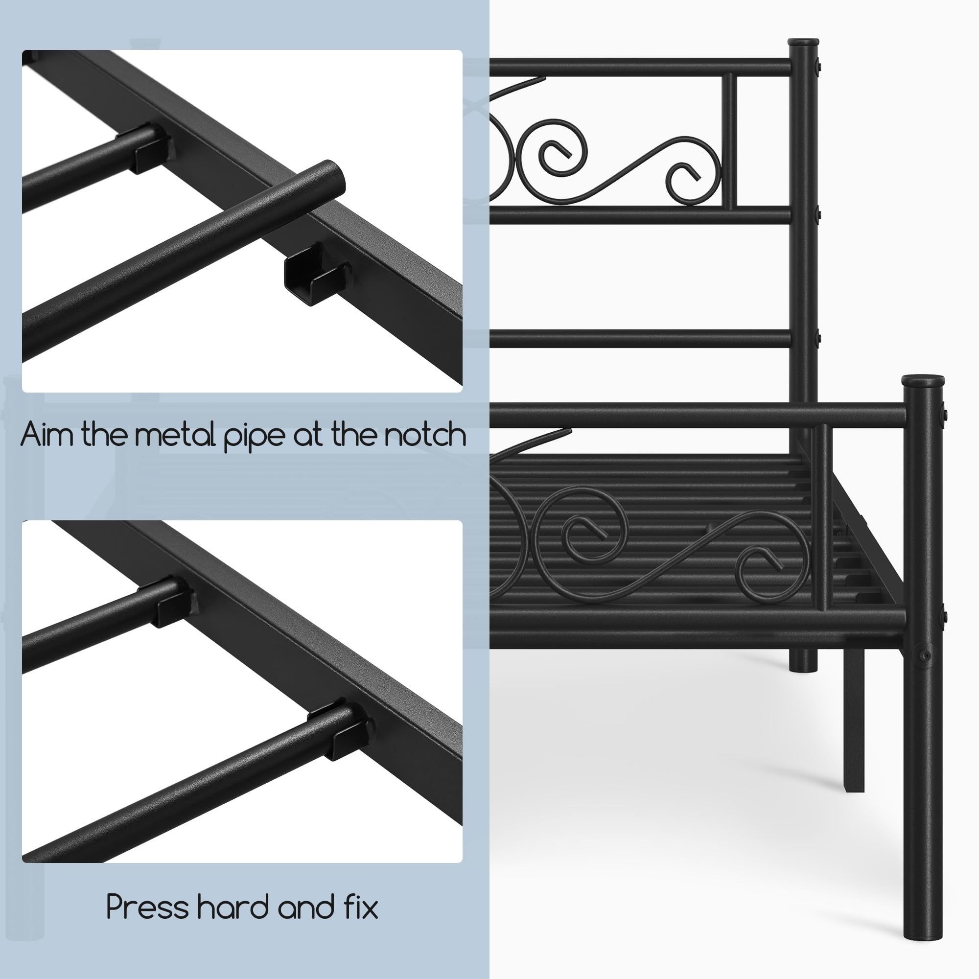 Topeakmart 13 Inch Twin Size Metal Bed Frame with Headboard - Sturdy Mattress Foundation, Platform Bed & Slatted Base for Bedroom, Guest Room, Dorm or Apartment