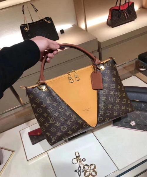 Authentic Louis Vuitton V Tote MM Handbag - Monogram Canvas with Safran Yellow Leather Trim - Perfect for Work, Travel & Everyday Luxury Accessory