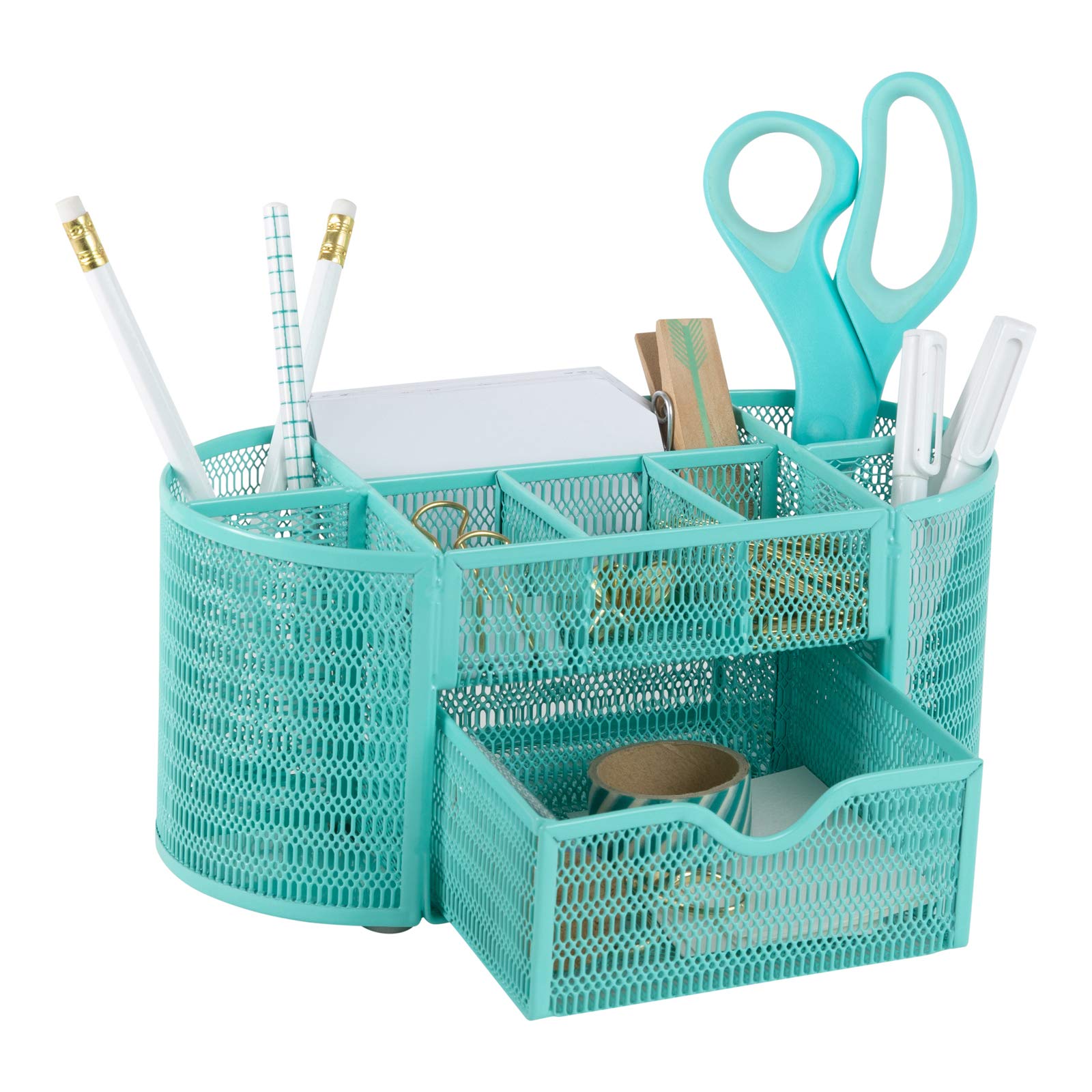 BLU MONACO Aqua Metal Desk Organizer - Sturdy Office Supply Storage with Aqua Finish for Pens, Pencils & Stationery | Perfect for Home Office, Work Desk & Study Room Décor