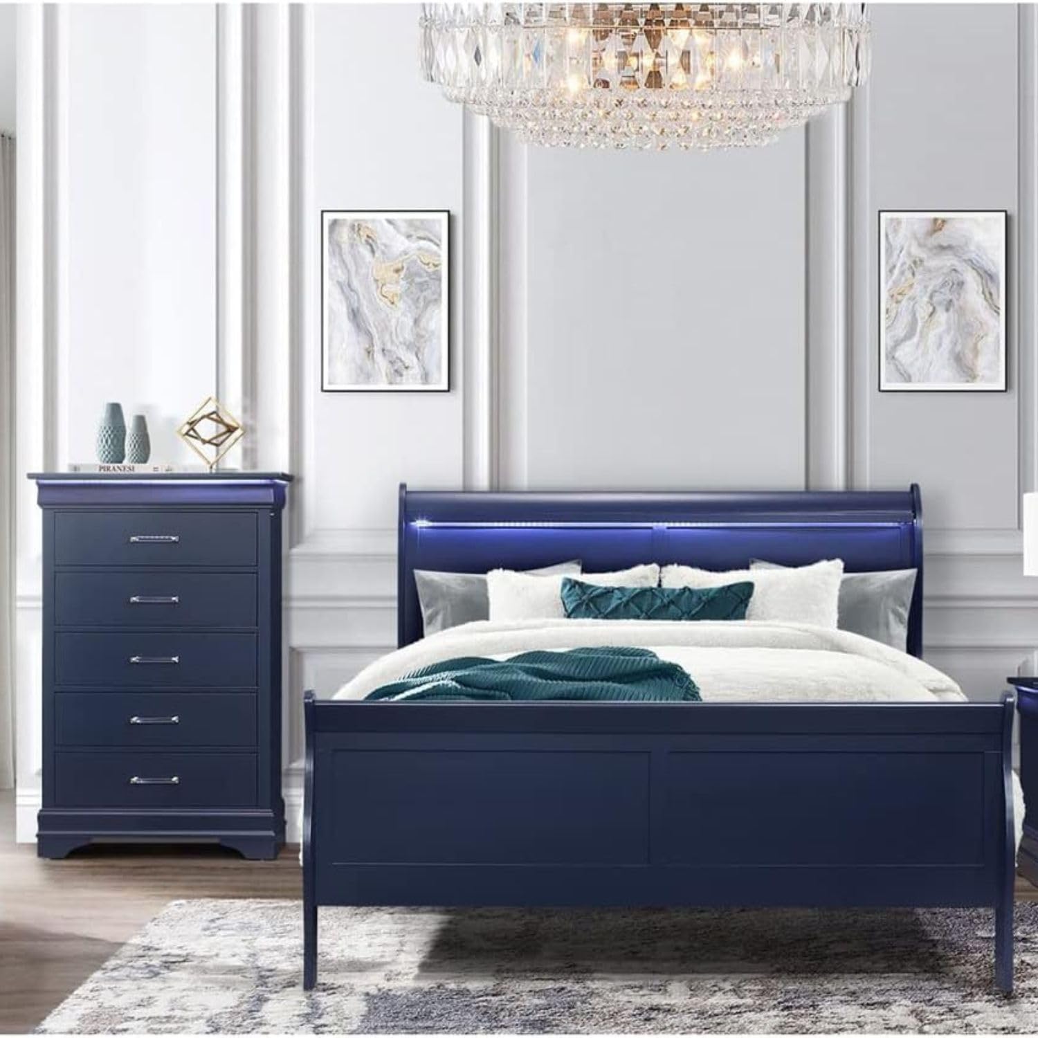 Global Furniture USA Charlie Blue Full Bed Frame - Modern & Stylish Bedroom Furniture for Home Decor - Perfect for Guest Rooms, Dorms, and Apartments
