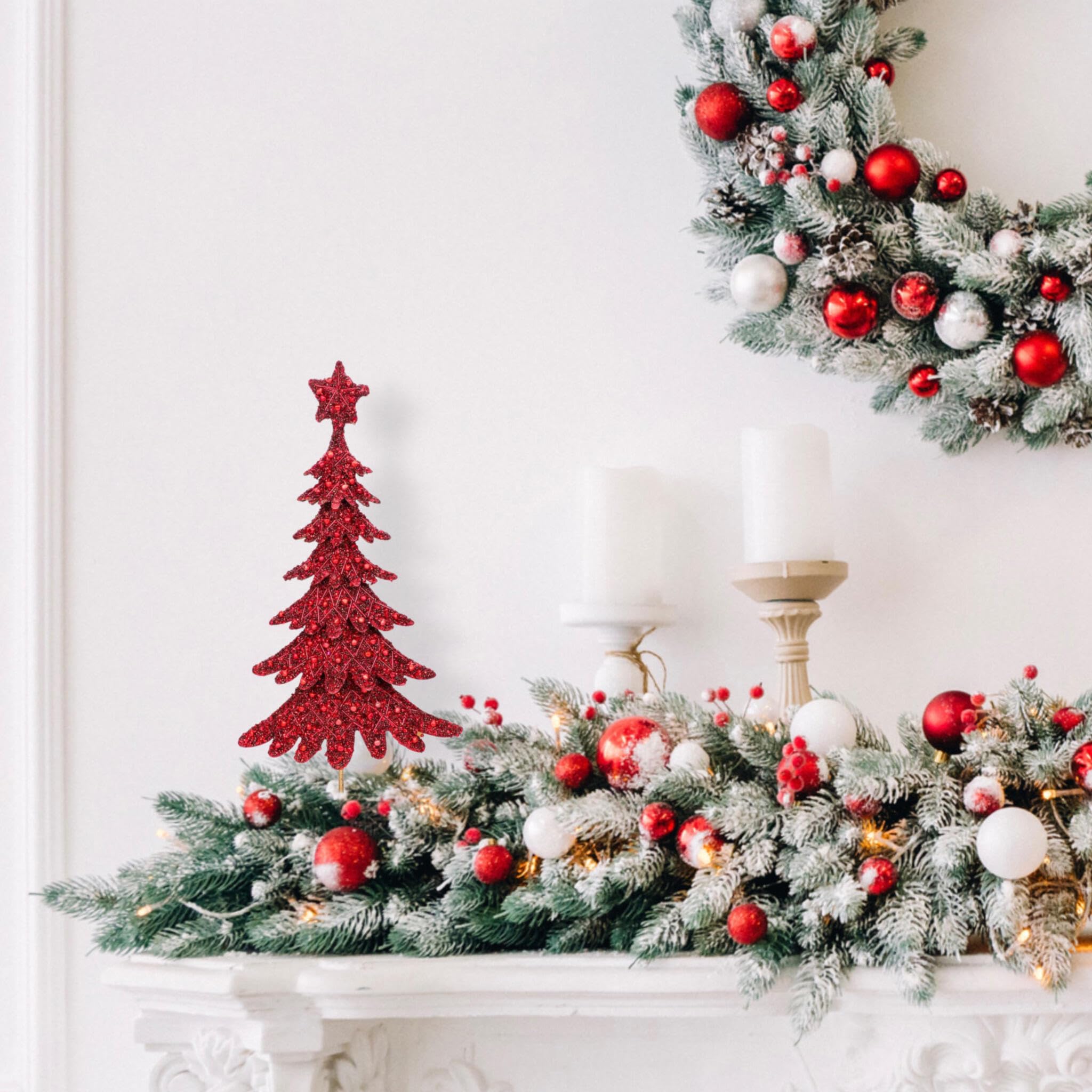 Handmade Beaded Christmas Tree Table Décor with Gold Metal Stand - Elegant Pink Dickens Holiday Tablescape for Mantel, Dining Table, and Festive Home Decor