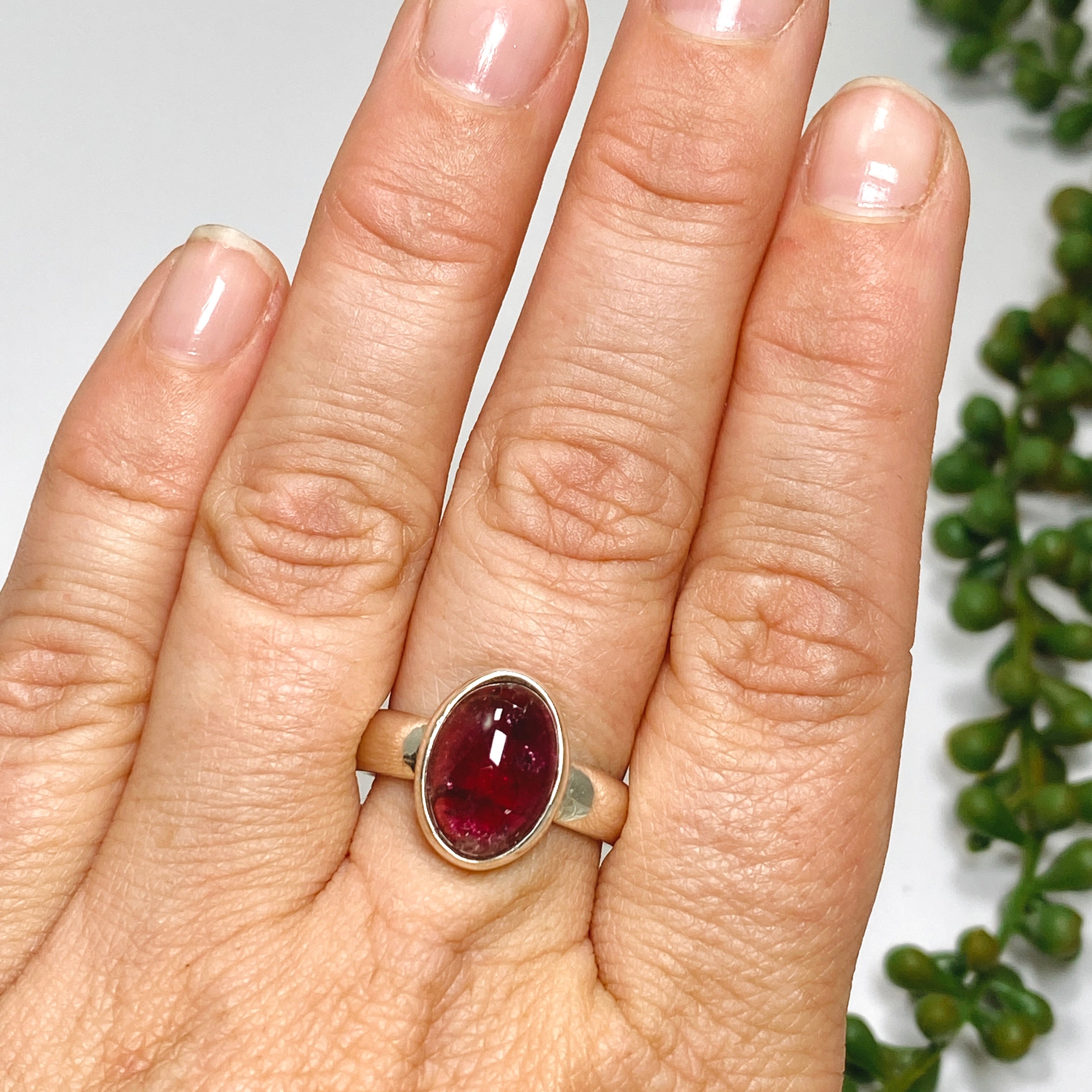 Natural Pink Tourmaline Oval Cabochon Ring - Size 8.5 Sterling Silver Jewelry PRGJ737 - Perfect for Engagement, Anniversary & Everyday Wear