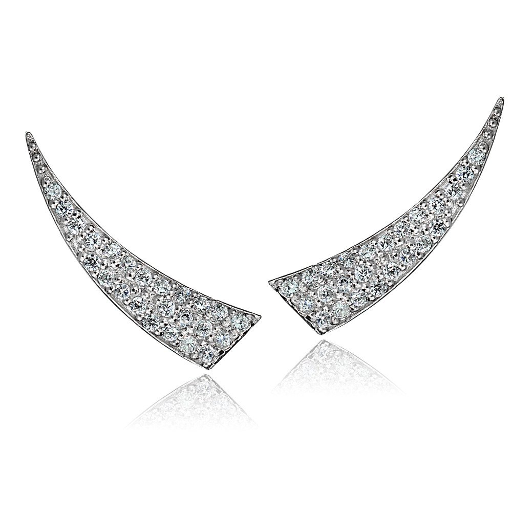 925 Sterling Silver Cubic Zirconia Horn Crawler Climber Hook Earrings for Women - Trendy Bohemian Jewelry for Parties, Weddings & Everyday Wear